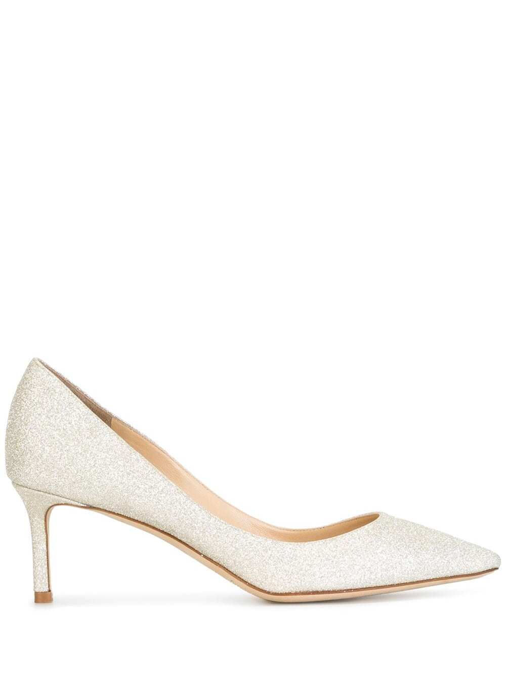 JIMMY CHOO ROMY WHITE PUMPS WITH ALL-OBVER GLITTER EMBELLISHMENT IN TEXTILE WOMAN