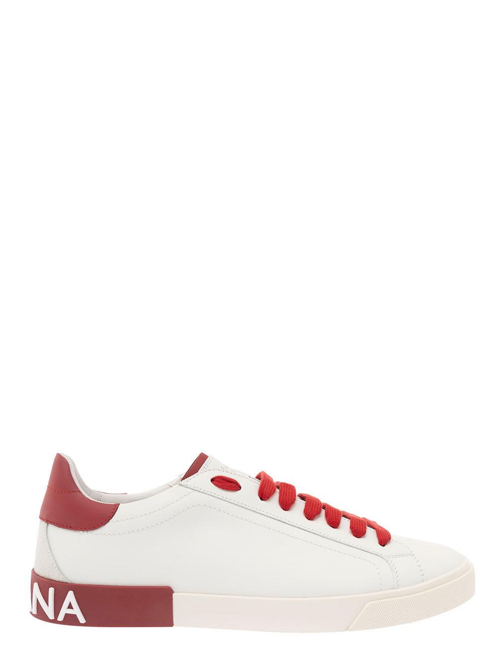 Shop Dolce & Gabbana Portofino White And Red Low Top Sneakers With Logo Patch In Leather Man
