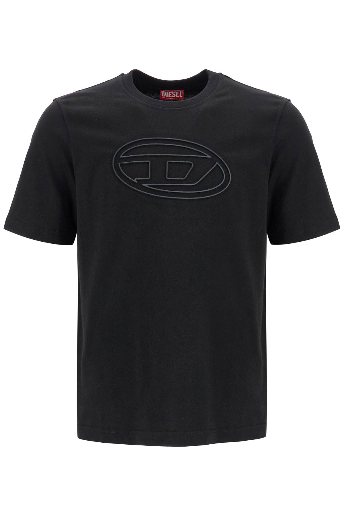 Black Cotton T-shirt With Embossed Logo