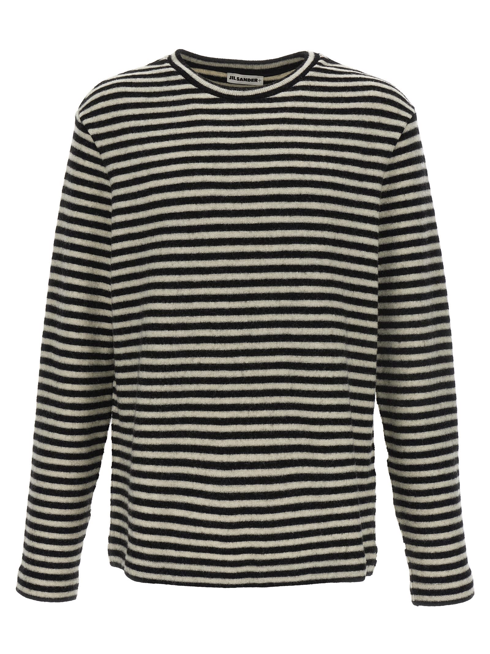 Jil Sander Boiled Striped Wool Compact Jersey In White/black