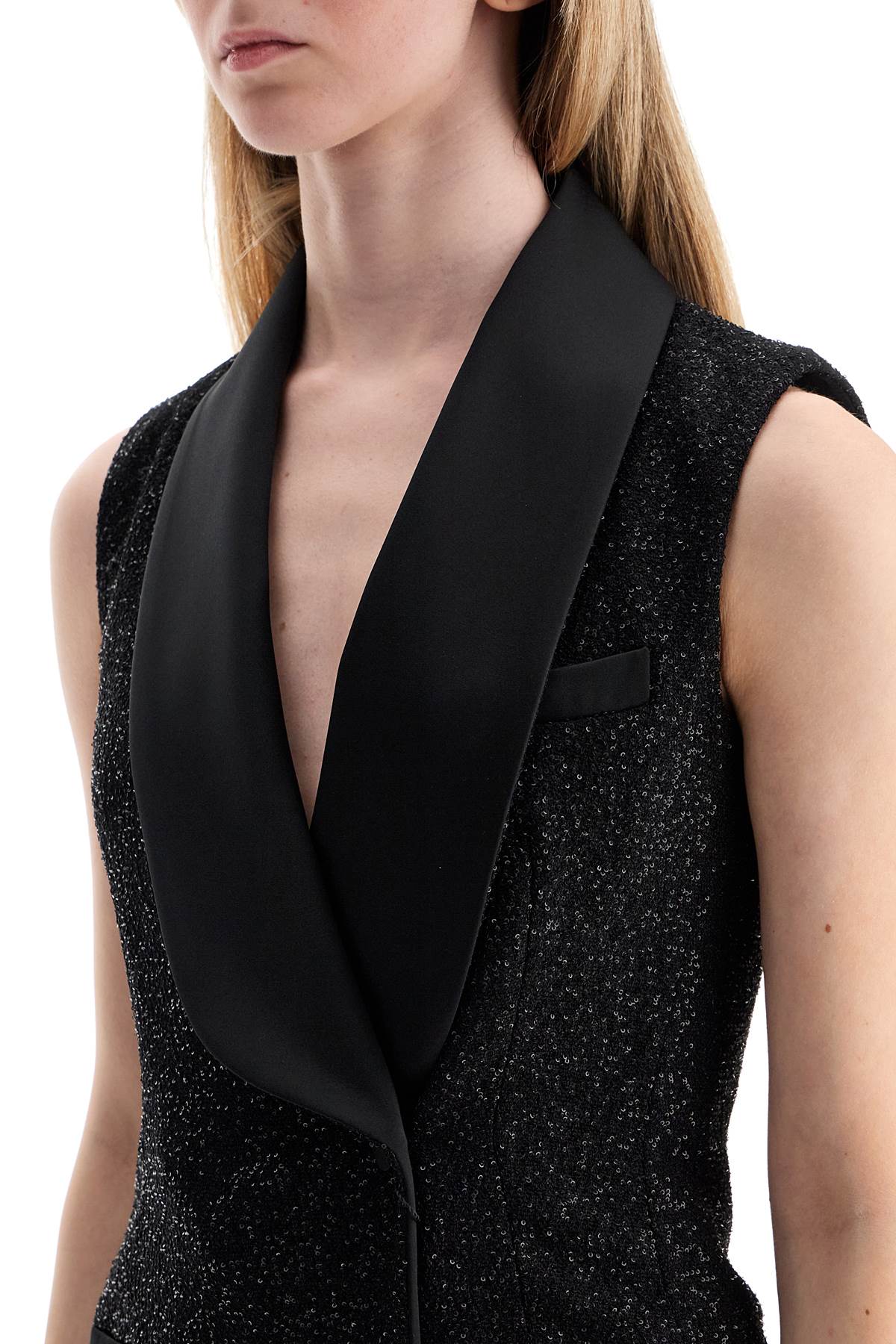 Shop Max Mara Tower Dress In Satin And Sequins With In Nero (black)