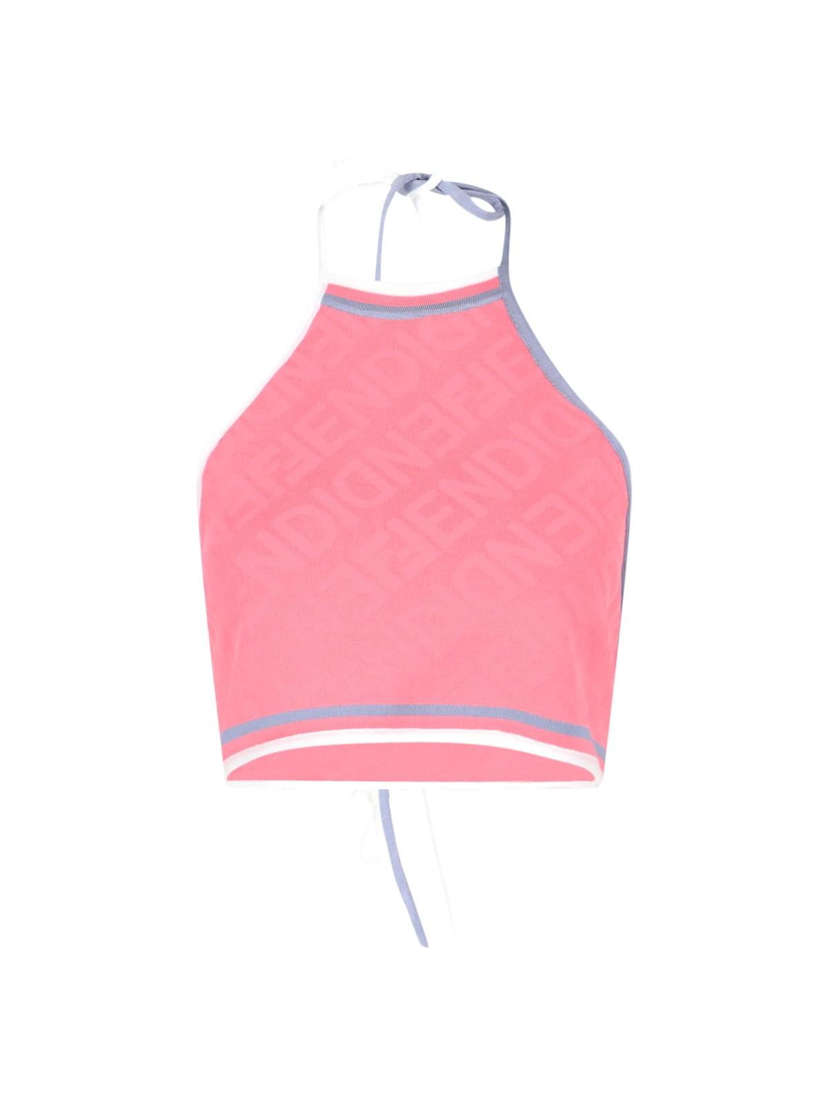 Fendi Dark Pink Viscose Blend Crop Top In Pink