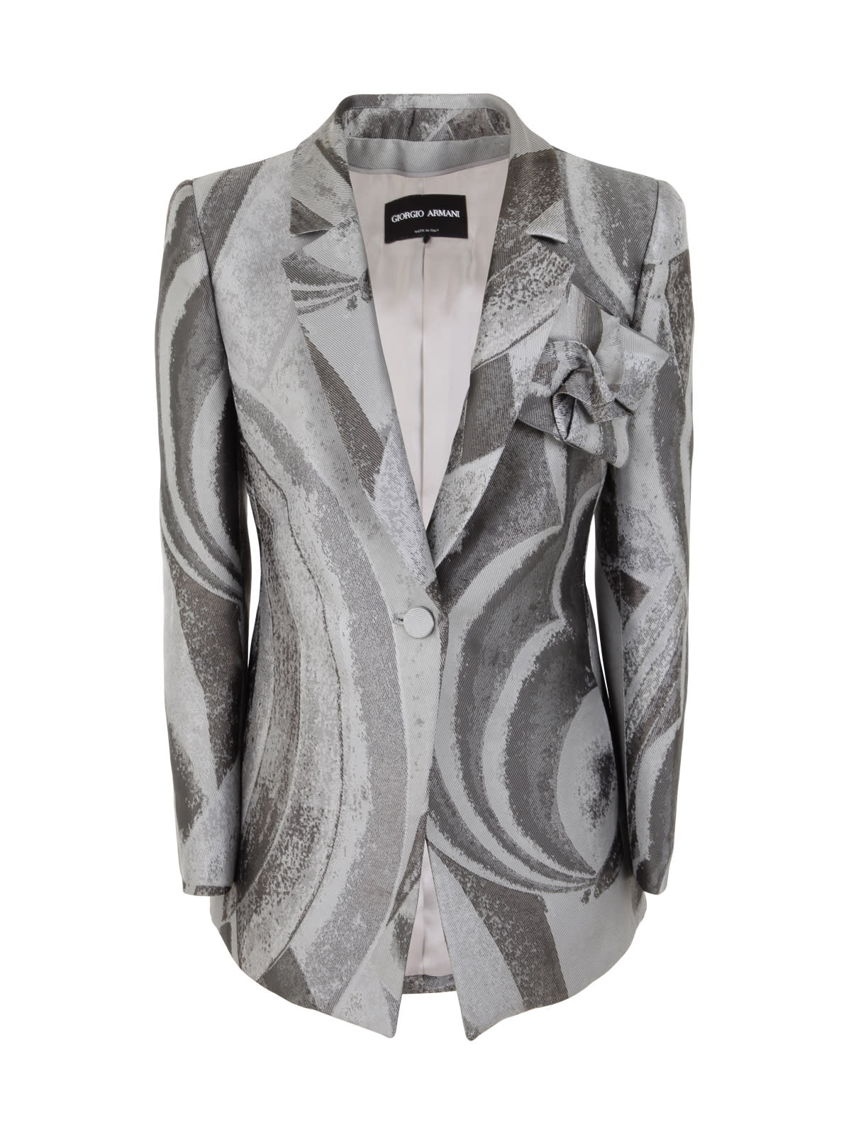 Giorgio Armani Abstract-print Silk Blazer In El Grey