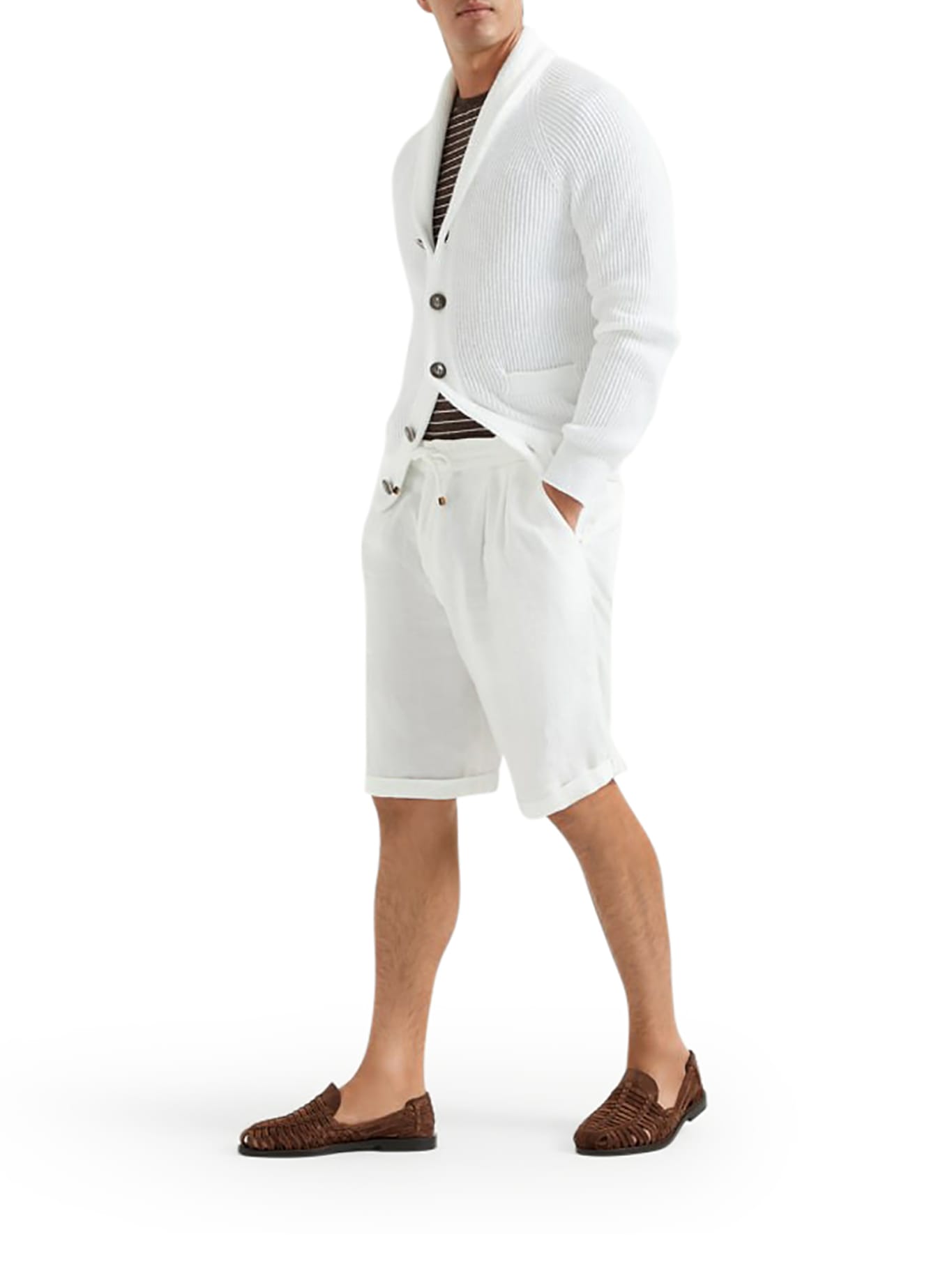 Brunello Cucinelli Garment Dyed Linen Gabardine Bermuda Shorts With Drawstring And Darts In C2200