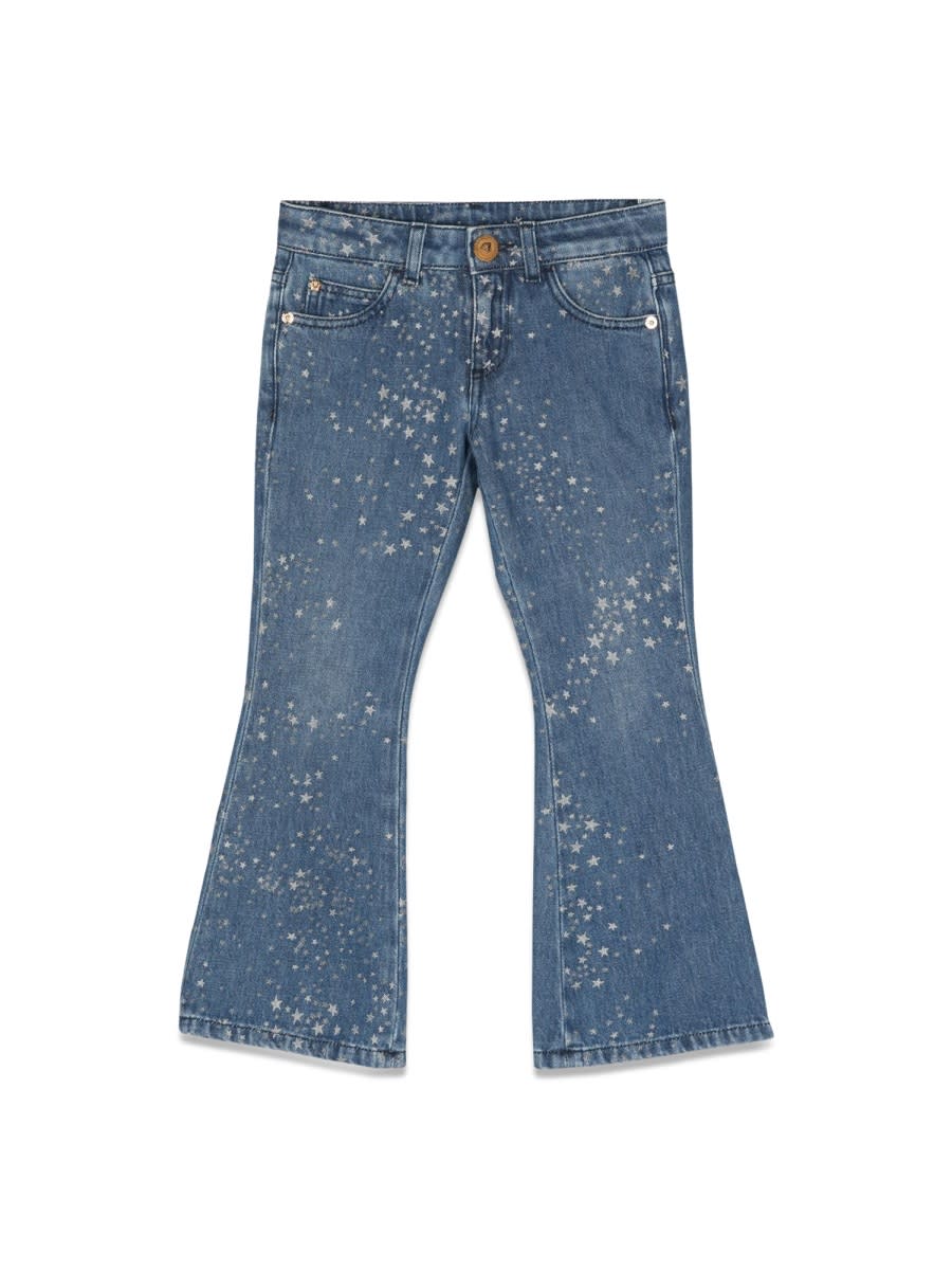 Shop Versace Glitter Print Jeans In Denim