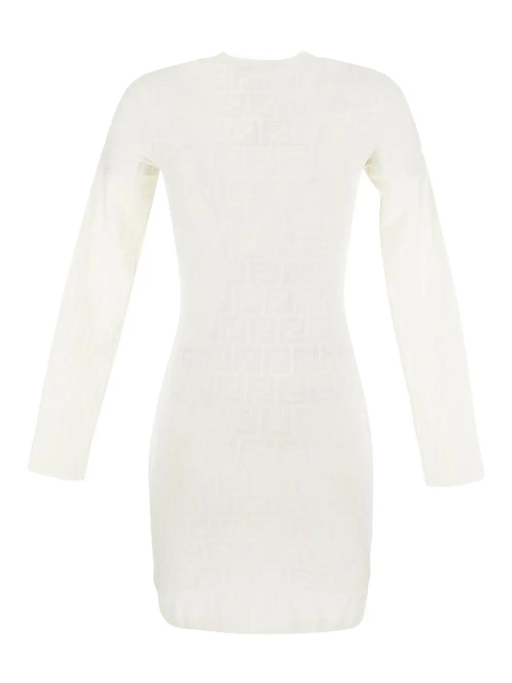 Shop Fendi Viscose Ff Dress In Bianco