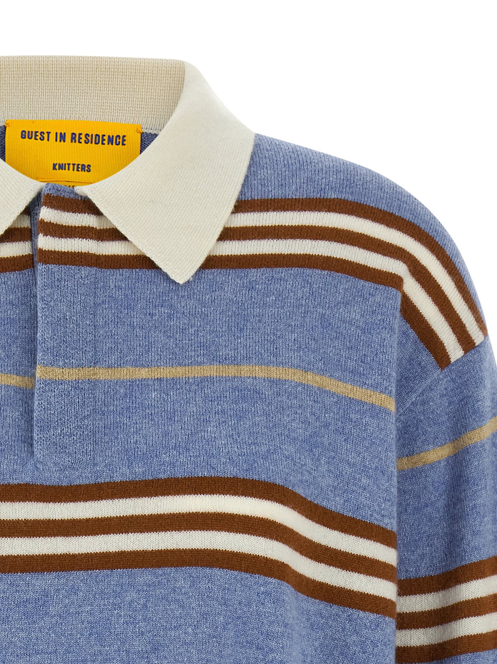 Guest In Residence Striped Cashmere Rugby Sweater With Classic Collar In Blue