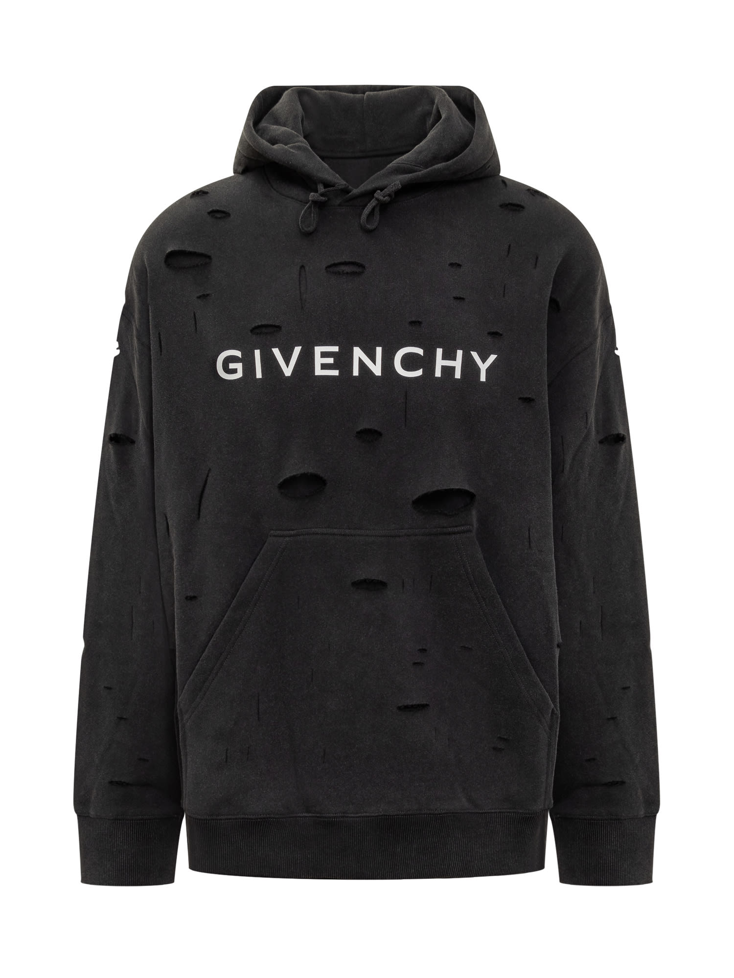 Shop Givenchy Oversized Hole Hoodie In Faded Black