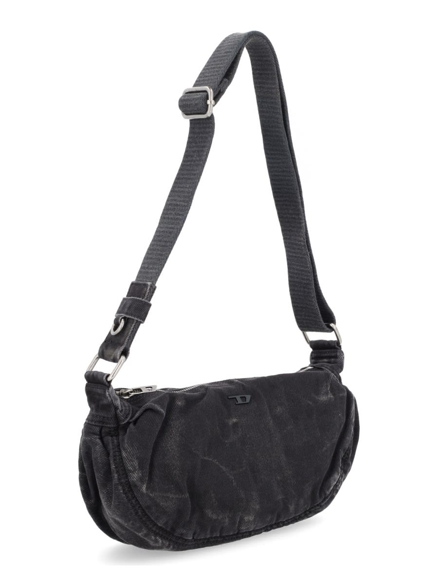 Diesel Rave Embossed-logo Shoulder Bag In Black