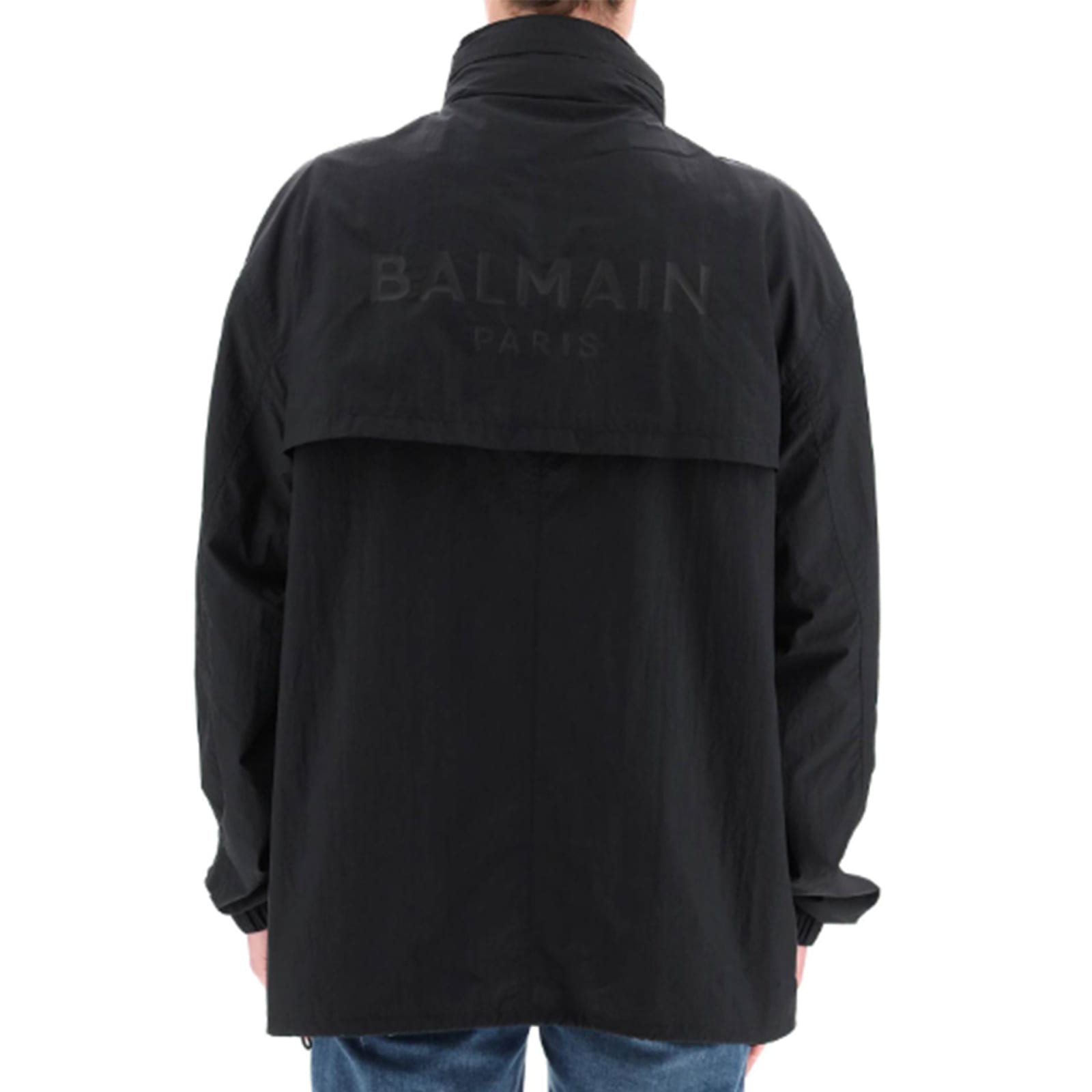 Shop Balmain Nylon Logo Jacket In Black