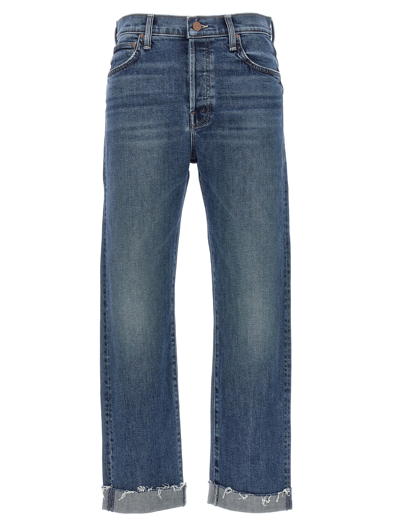 Shop Mother The Scrapper Cuff Ankle Fray Jeans In Blue