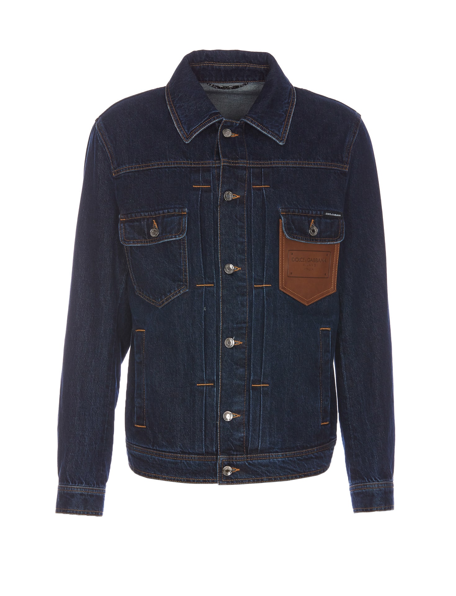 Shop Dolce & Gabbana Denim Jacket With Leather Embossed Logo Plaque In Blue