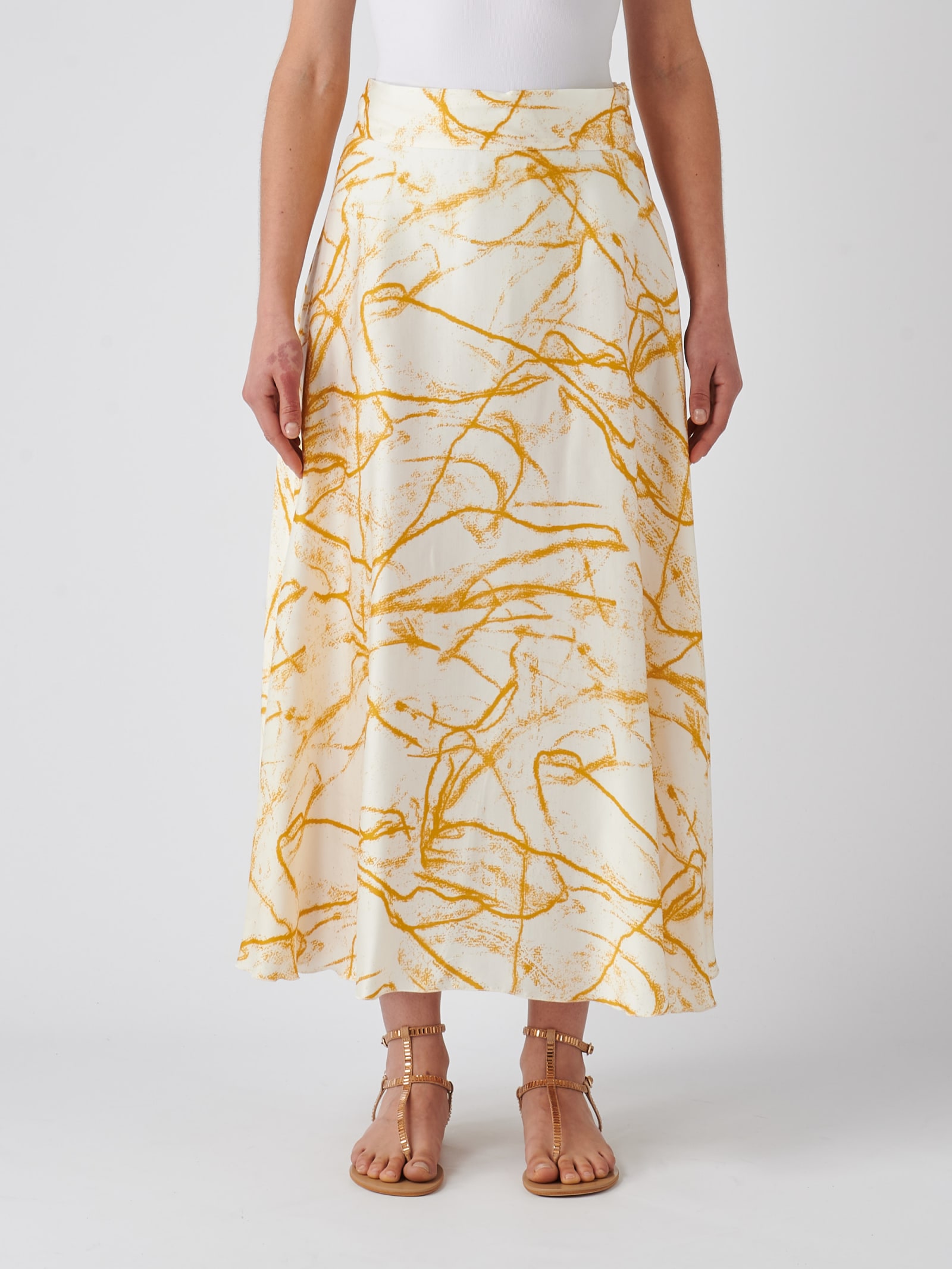 Gran Sasso Viscose Skirt In Bianco-oro