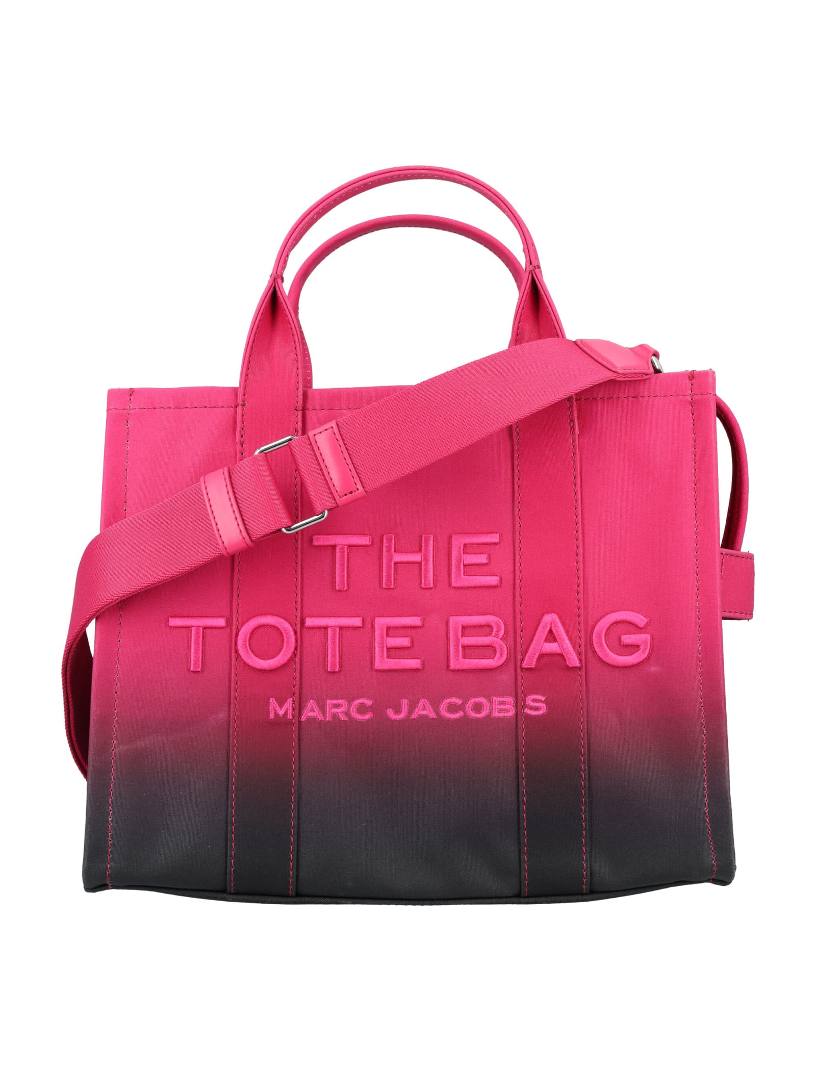 Shop Marc Jacobs The Medium Tote Ombre Canvas In Black Hot Pink