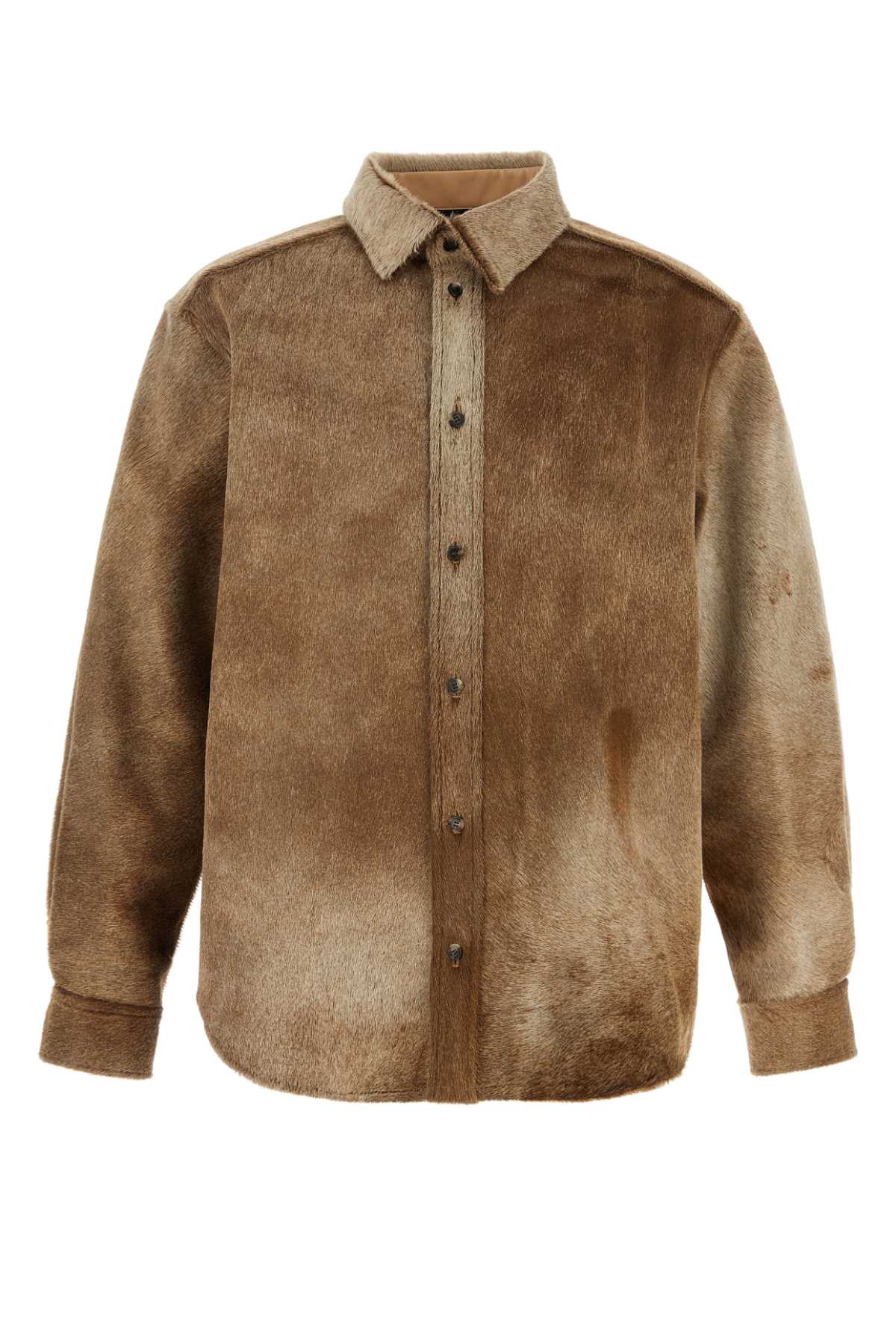 Shop Loewe Brown Calf Hair Shirt In Ice