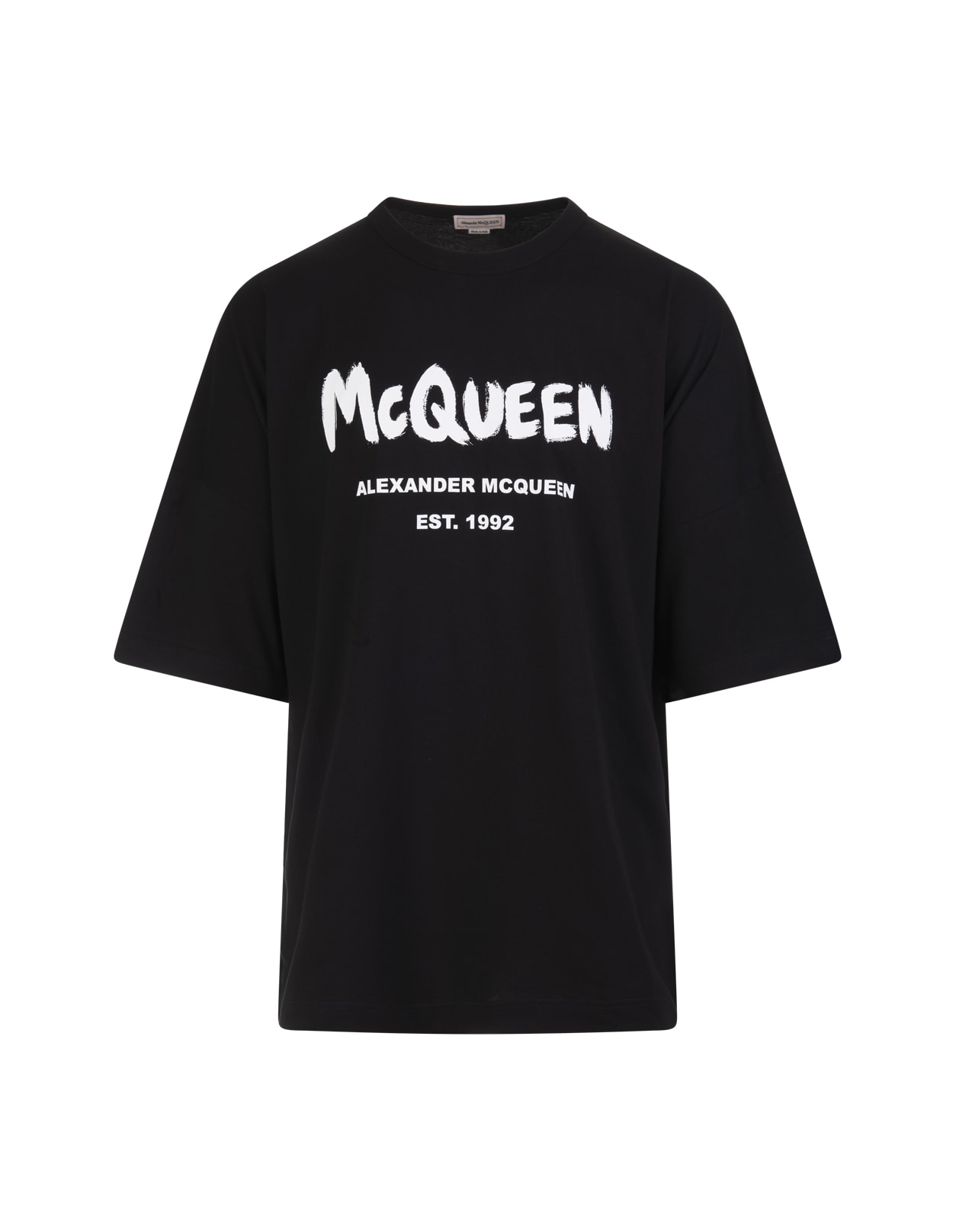 Alexander McQueen Man Black Mcqueen Graffiti Oversize T-shirt