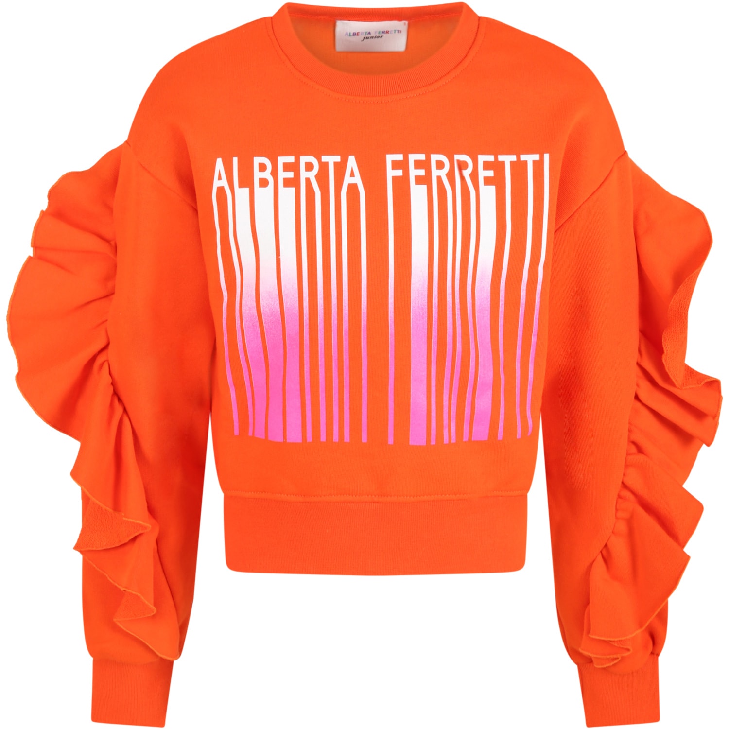 Alberta Ferretti Orange Sweatshirt For Girl With Logo