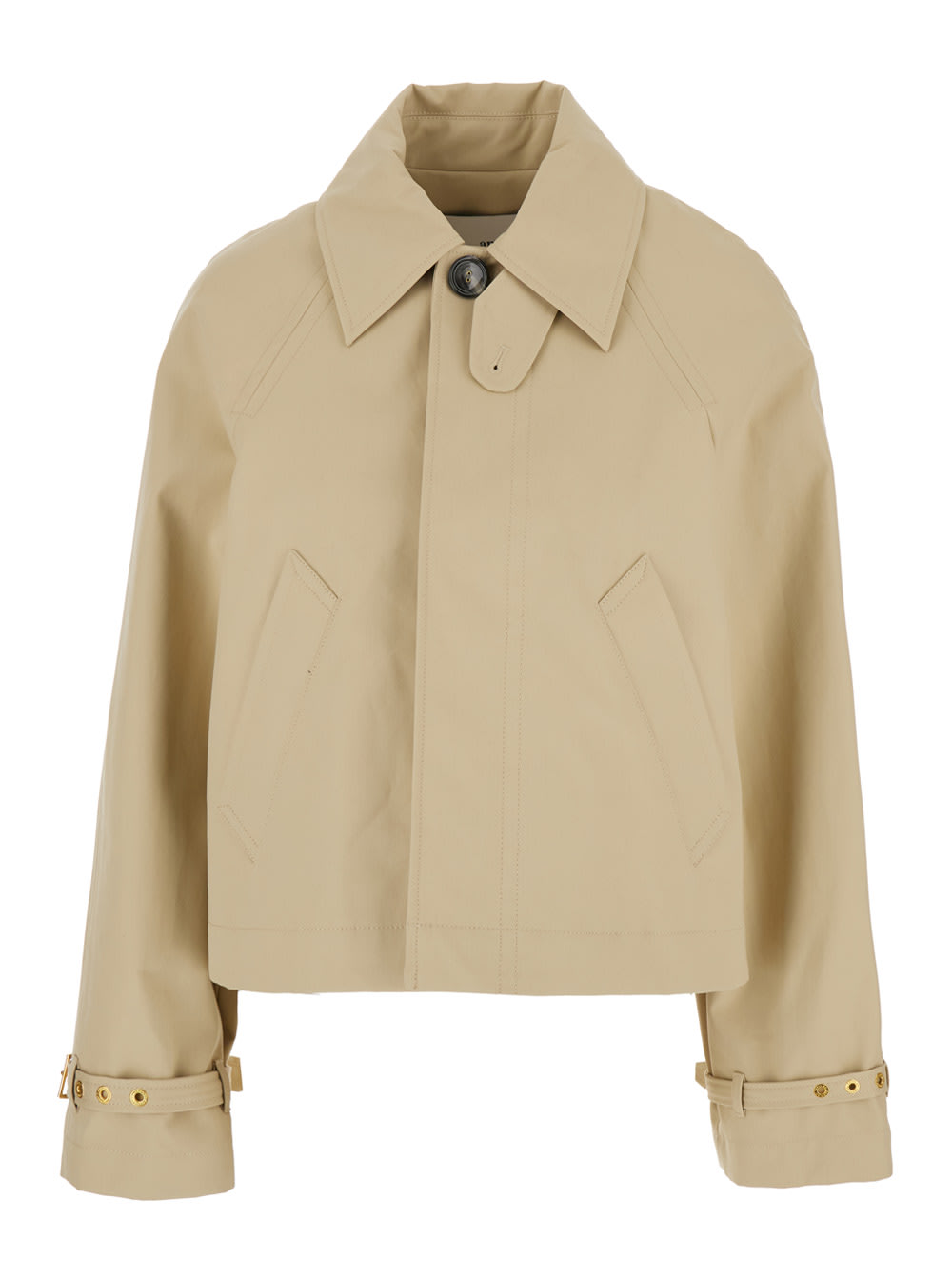 Beige Trench Coat With Classic Collar And Front Concealed Button Closure In Cotton Woman