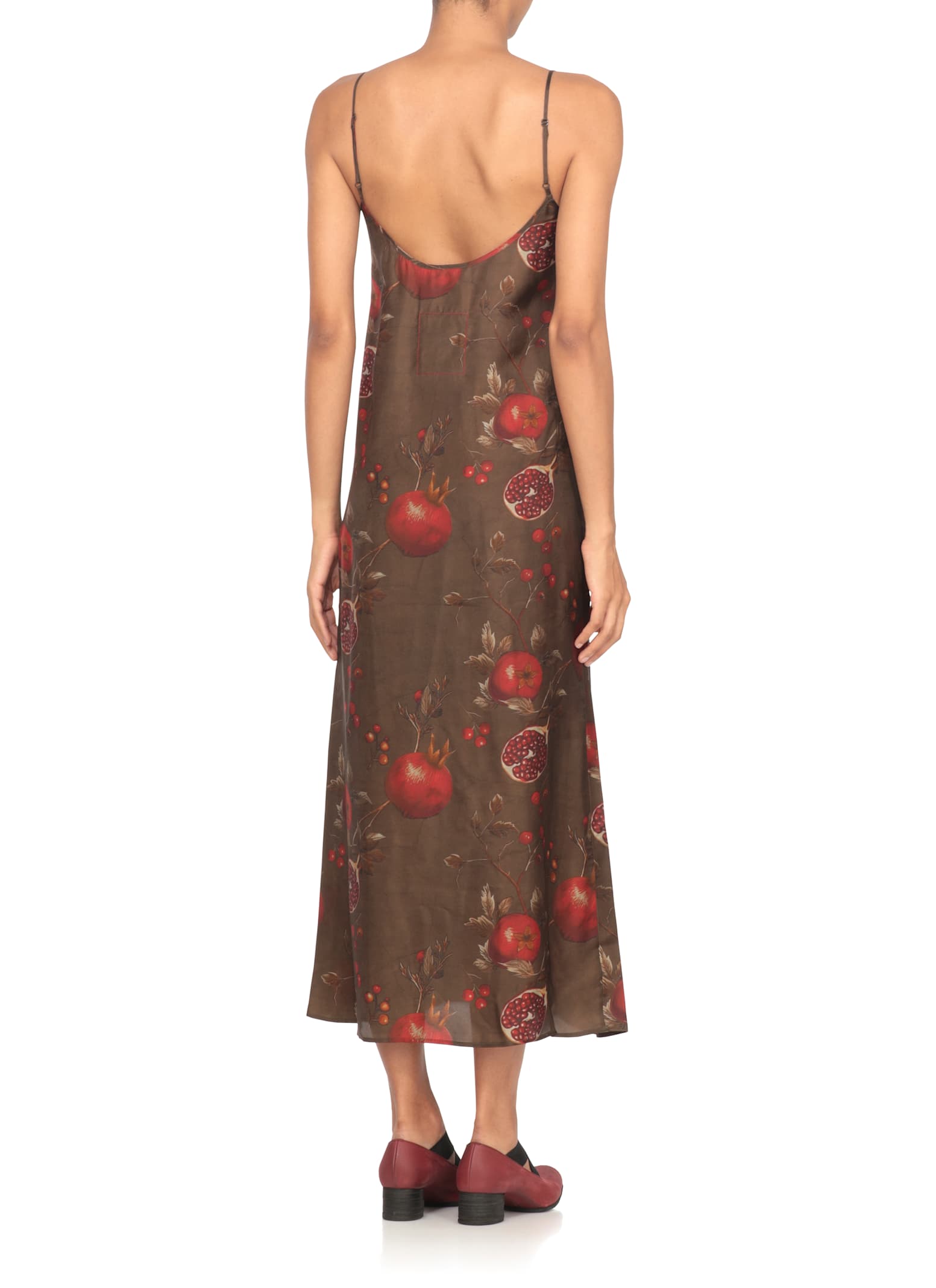 Uma Wang Midi Dress With Shoulder Straps And Floral Print In Brown