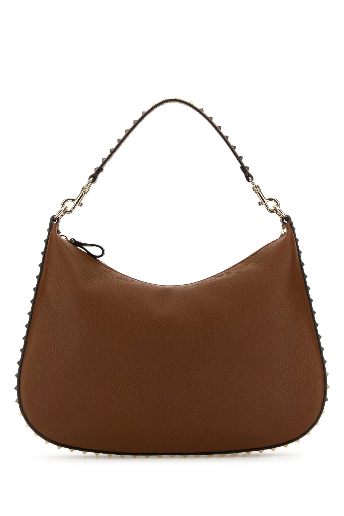 Shop Valentino Brown Leather Hobo Rockstud Shoulder Bag In Tobacco