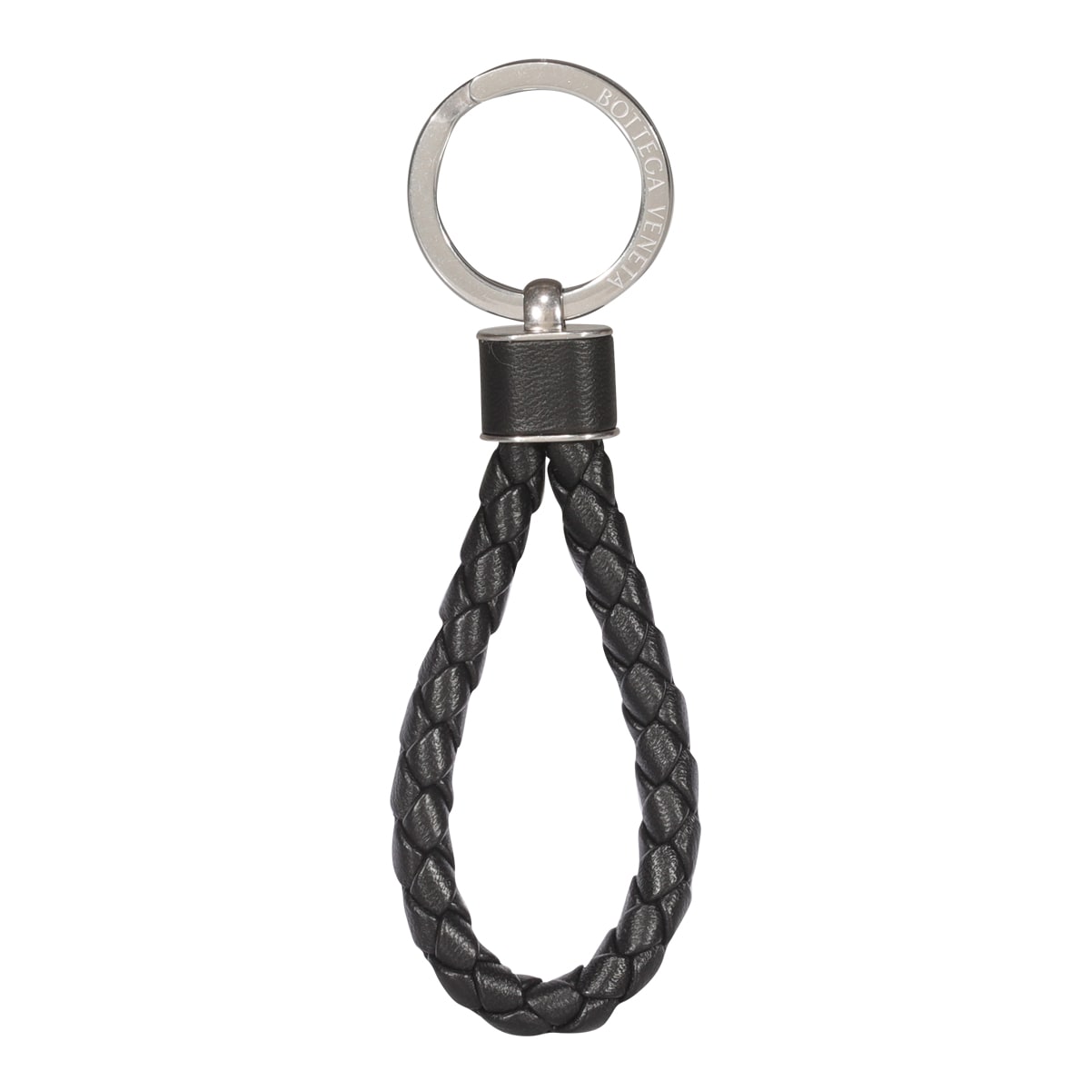 Shop Bottega Veneta Intreccio Key Ring In Black