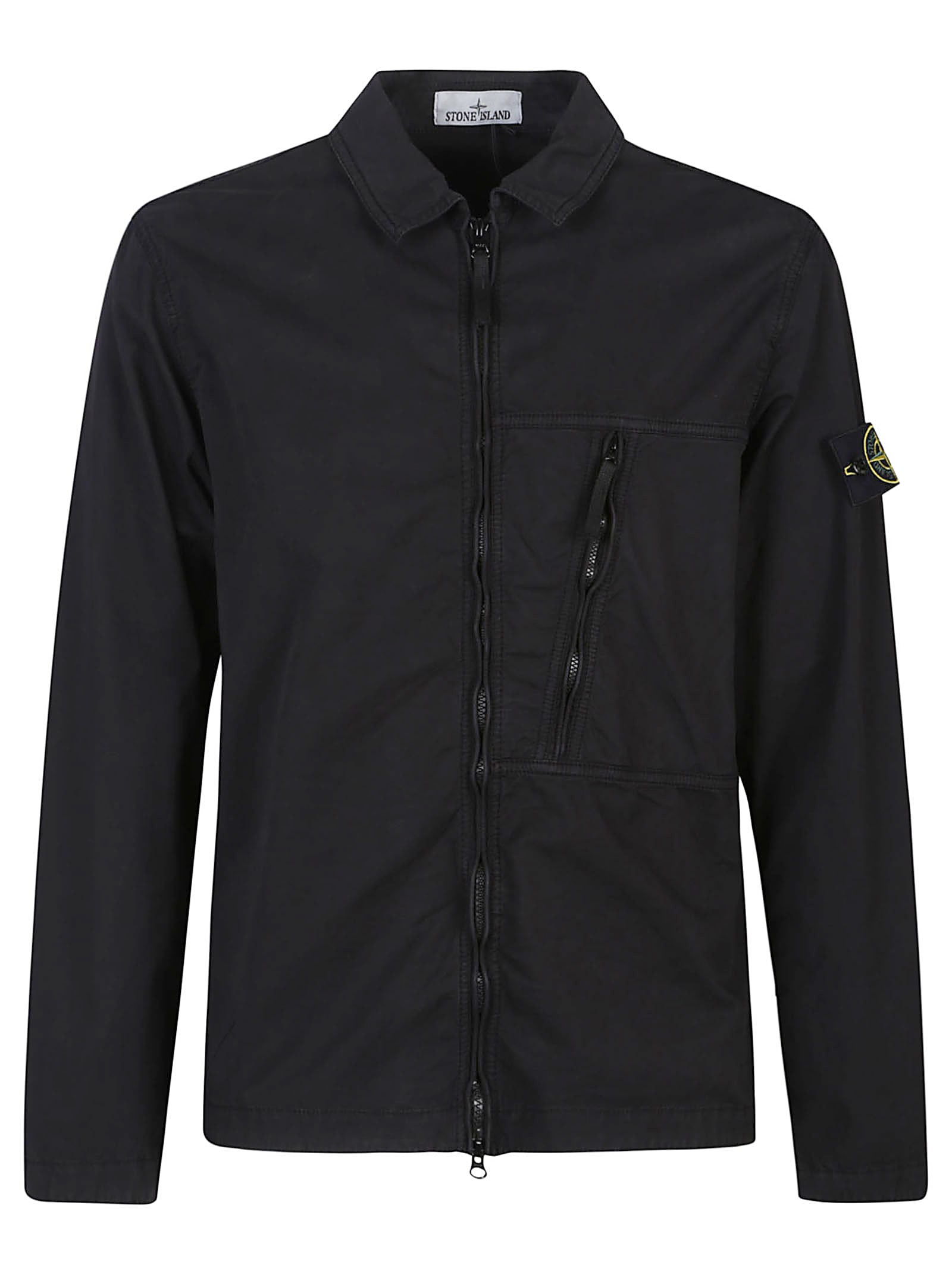 Stone Island Black Overshirt With Zip Closure In Black