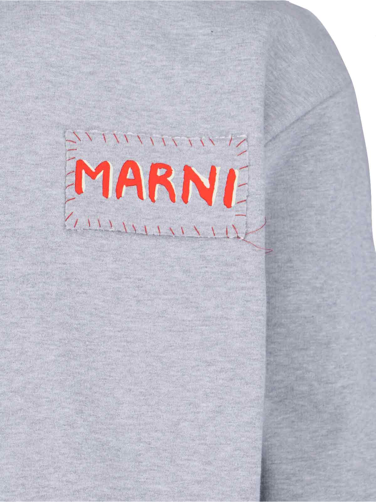 Shop Marni Logo Crewneck Sweatshirt In Gray