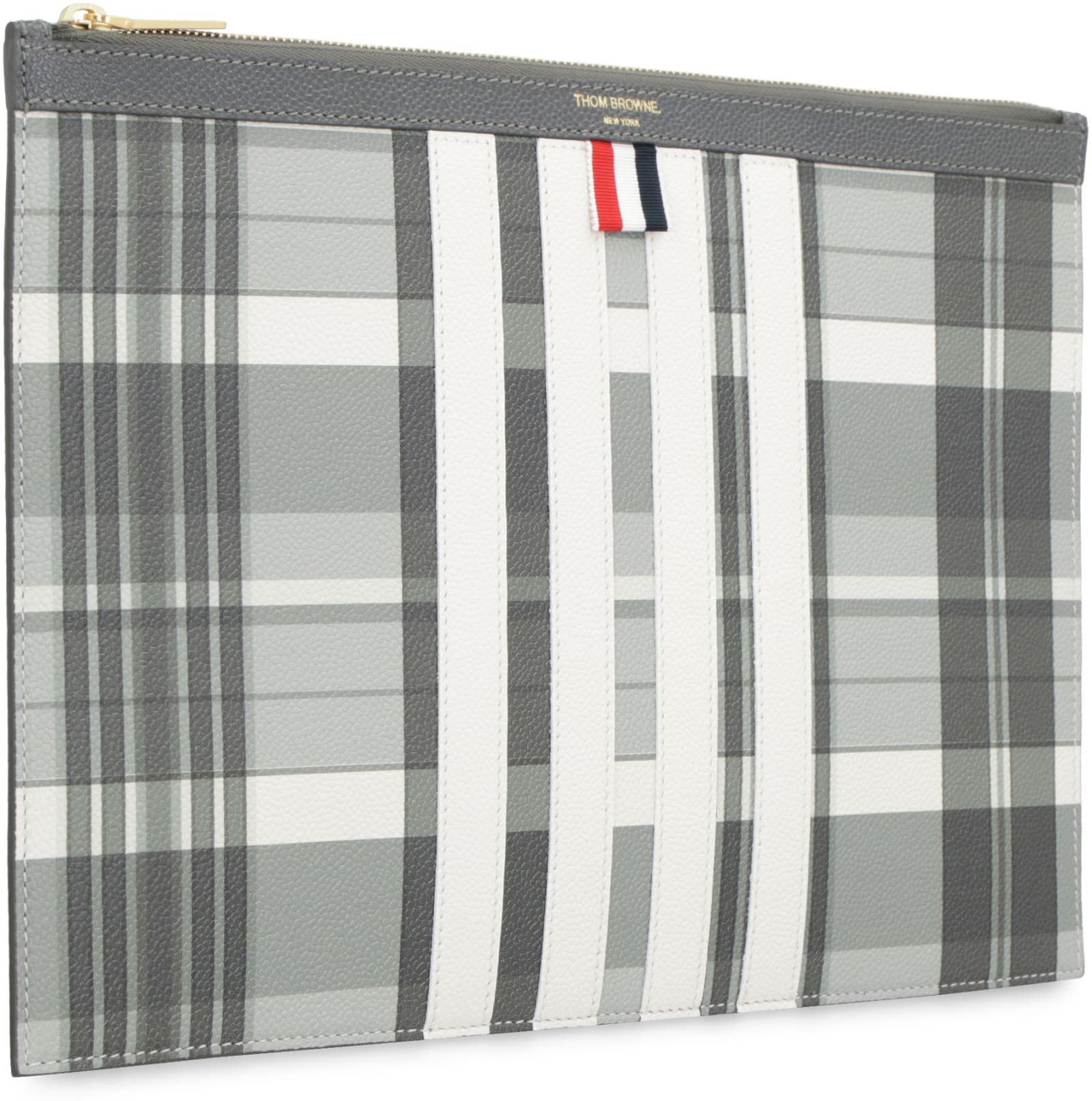 Thom Browne Grainy Leather Pouch In Grey
