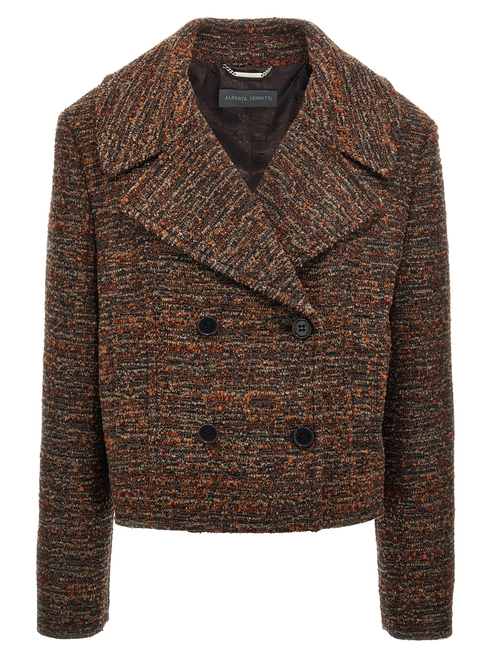 Shop Alberta Ferretti Bouclé Double-breasted Short Coat In Multicolor