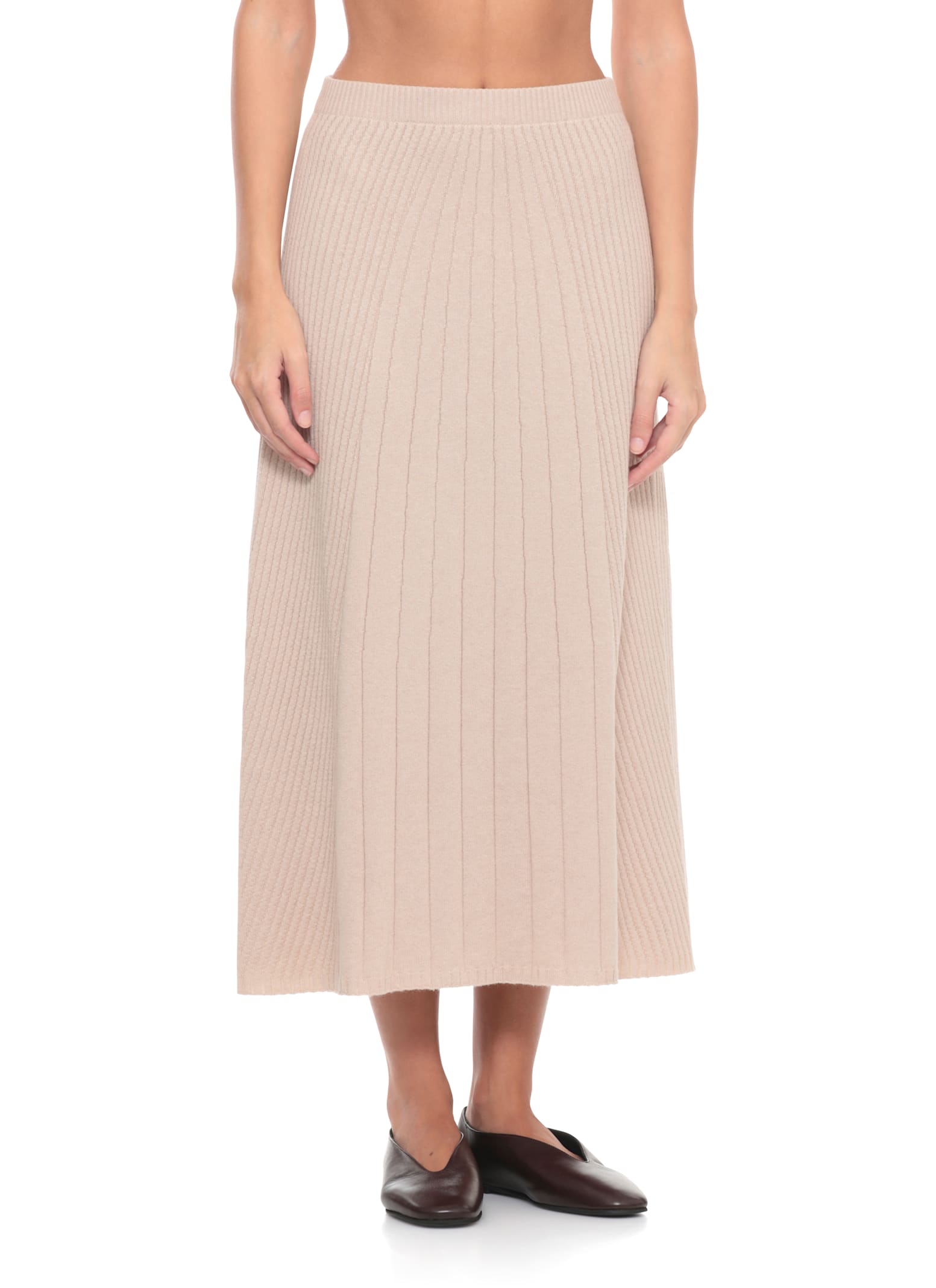 D Exterior Beige Cashmere And Wool Midi Skirt In Pink
