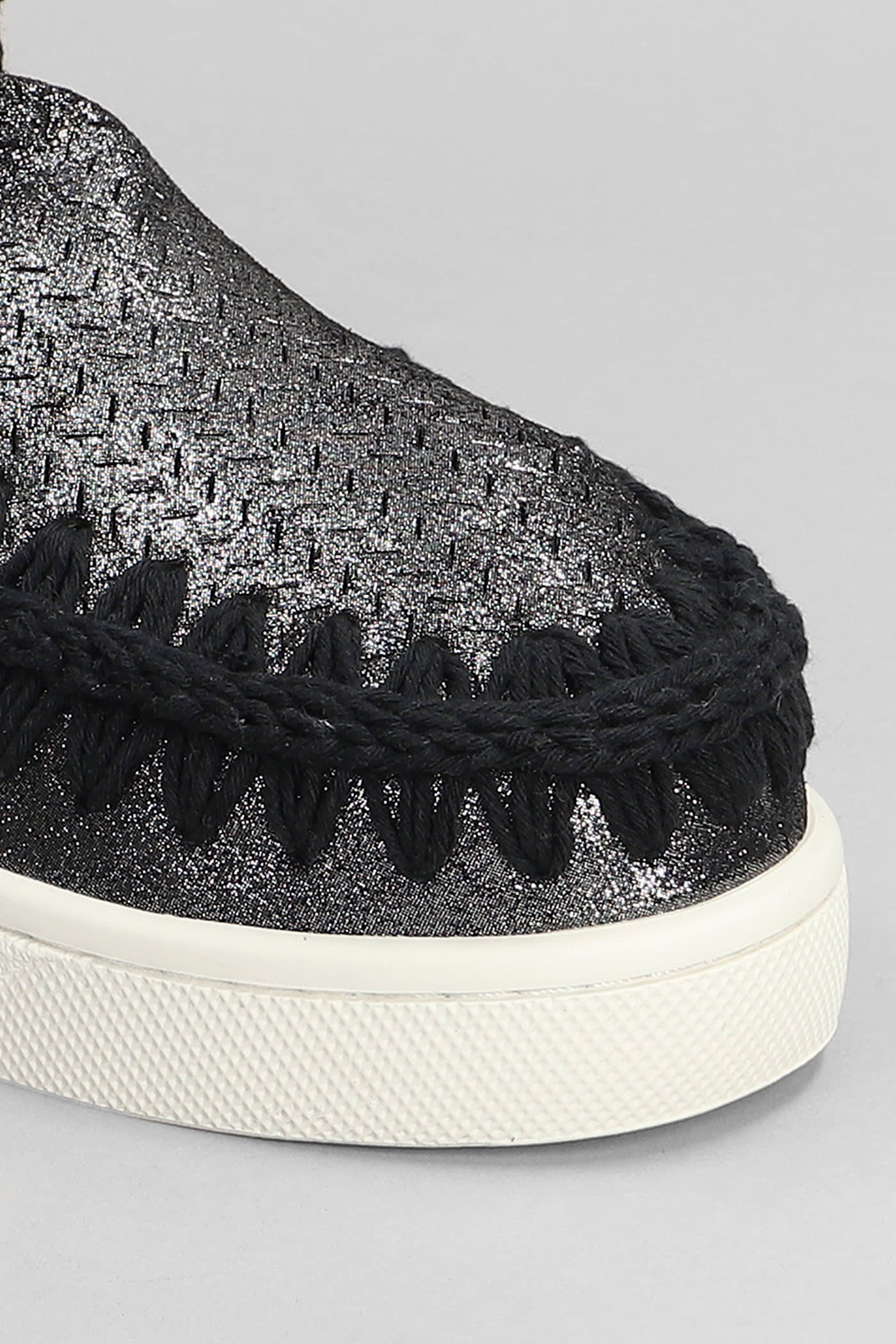 MOU ESKIMO SNEAKER LOW HEELS ANKLE BOOTS IN BLACK GLITTER