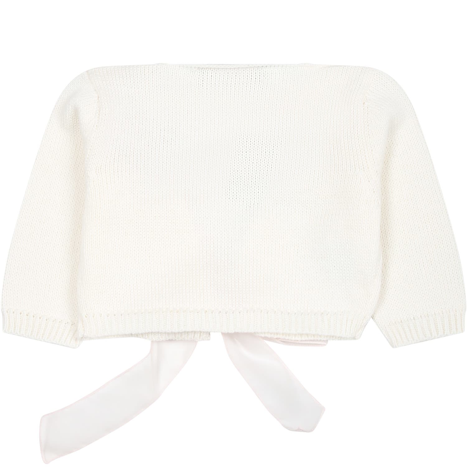 Shop La Stupenderia White Cardigan For Baby Girl With Pink Bow