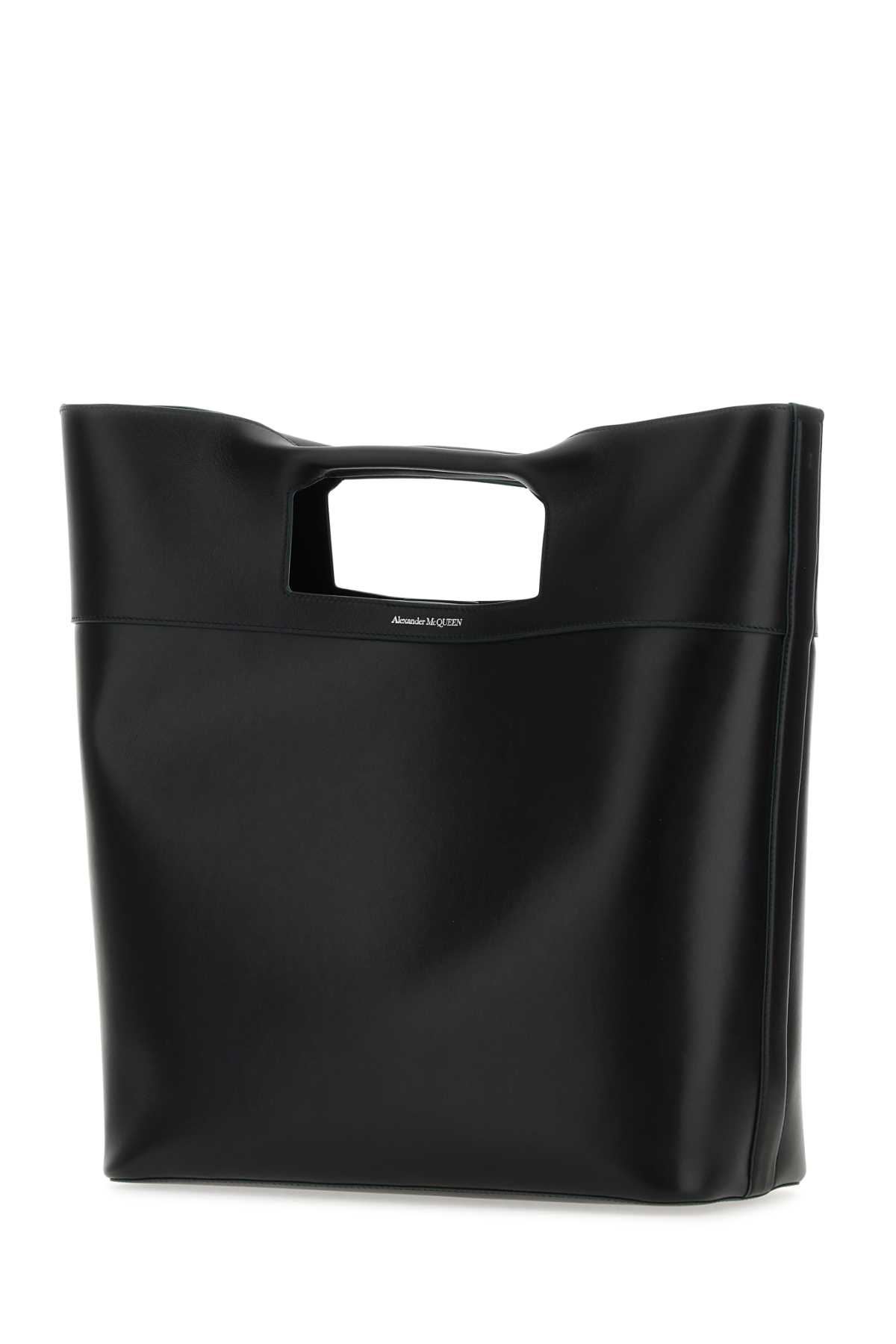 Shop Alexander Mcqueen Black Leather The Square Bow Shopping Bag In 1000