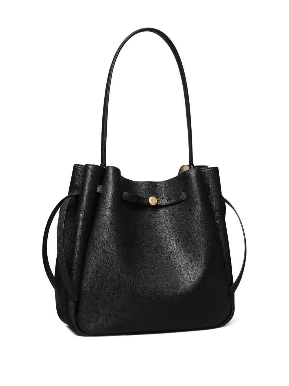 Tory Burch Large Romy Pebble Leather Bucket Bag In Black