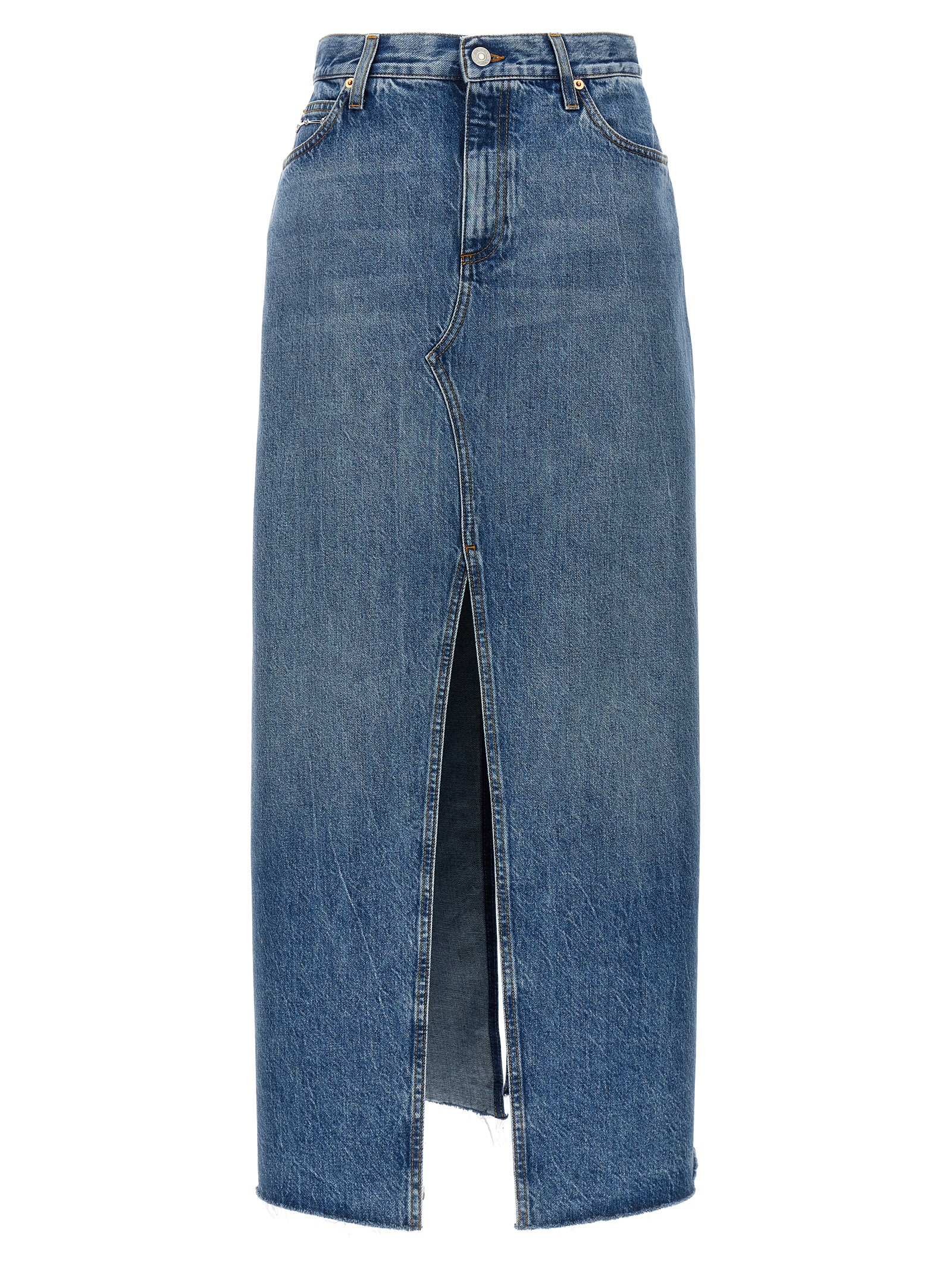 Gucci Light Blue Denim Midi Skirt With Horsebit In Cotton Woman In Blue