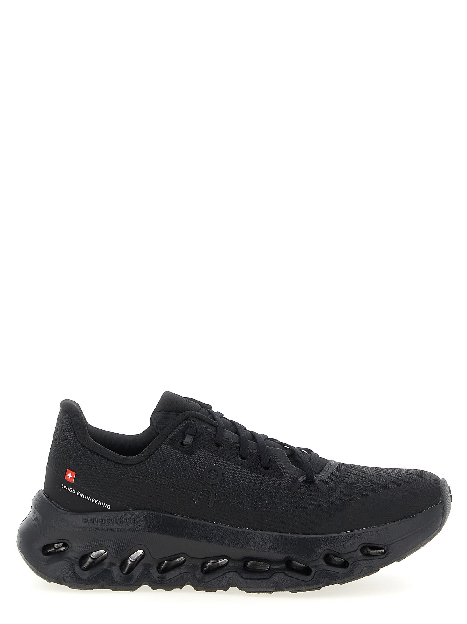 On Low Top Sneakers With Mesh Upper And Rubber Outsole In Black