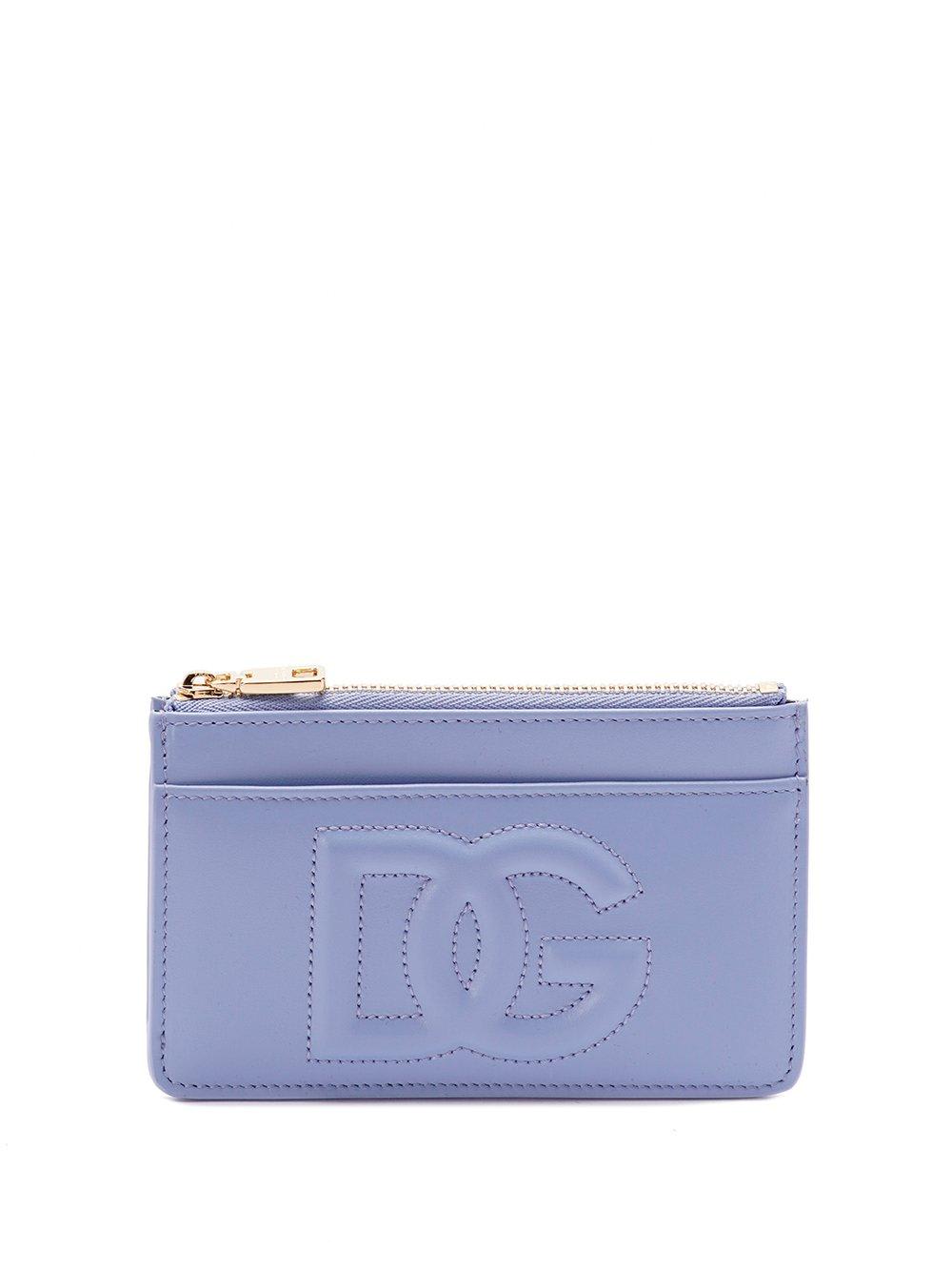 Shop Dolce & Gabbana Logo Embossed Zipped Wallet In Light Blue