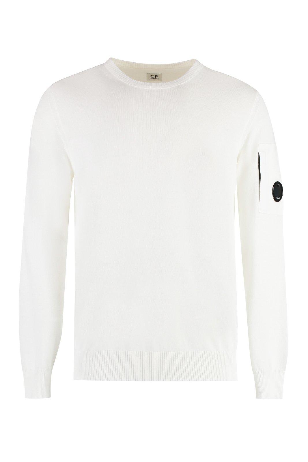 Shop C.p. Company Lens-detailed Crewneck Jumper In Gauze White