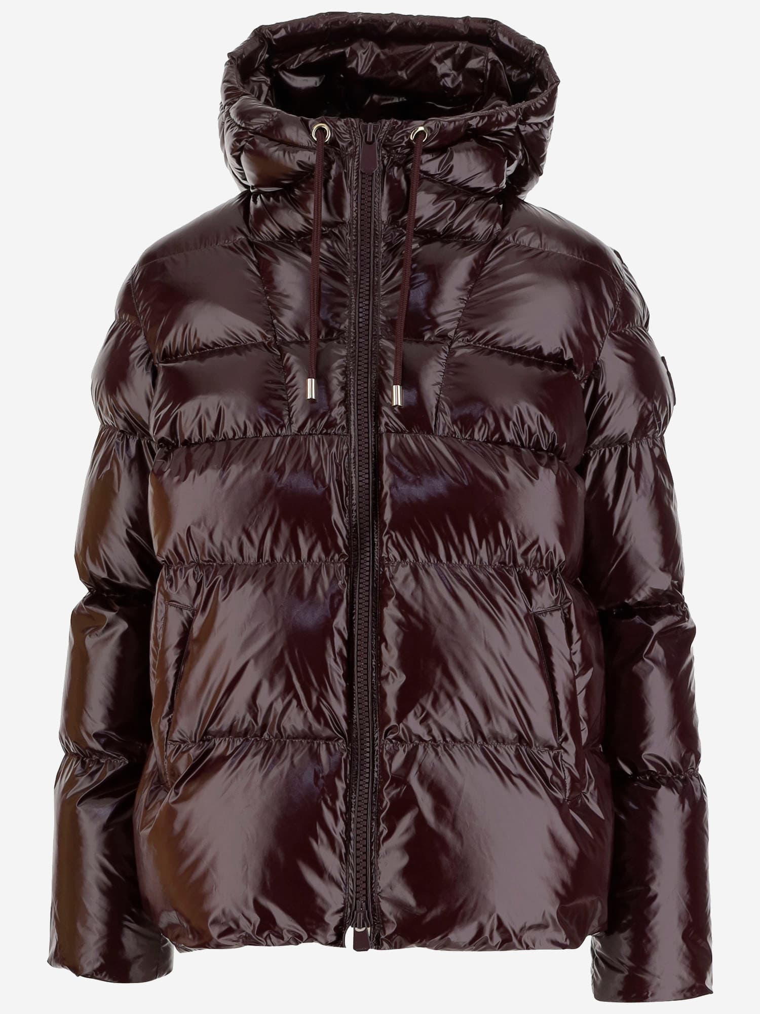 Pinko Oversized Quilted Down Coat With Glossy Finish And Hood In Brown