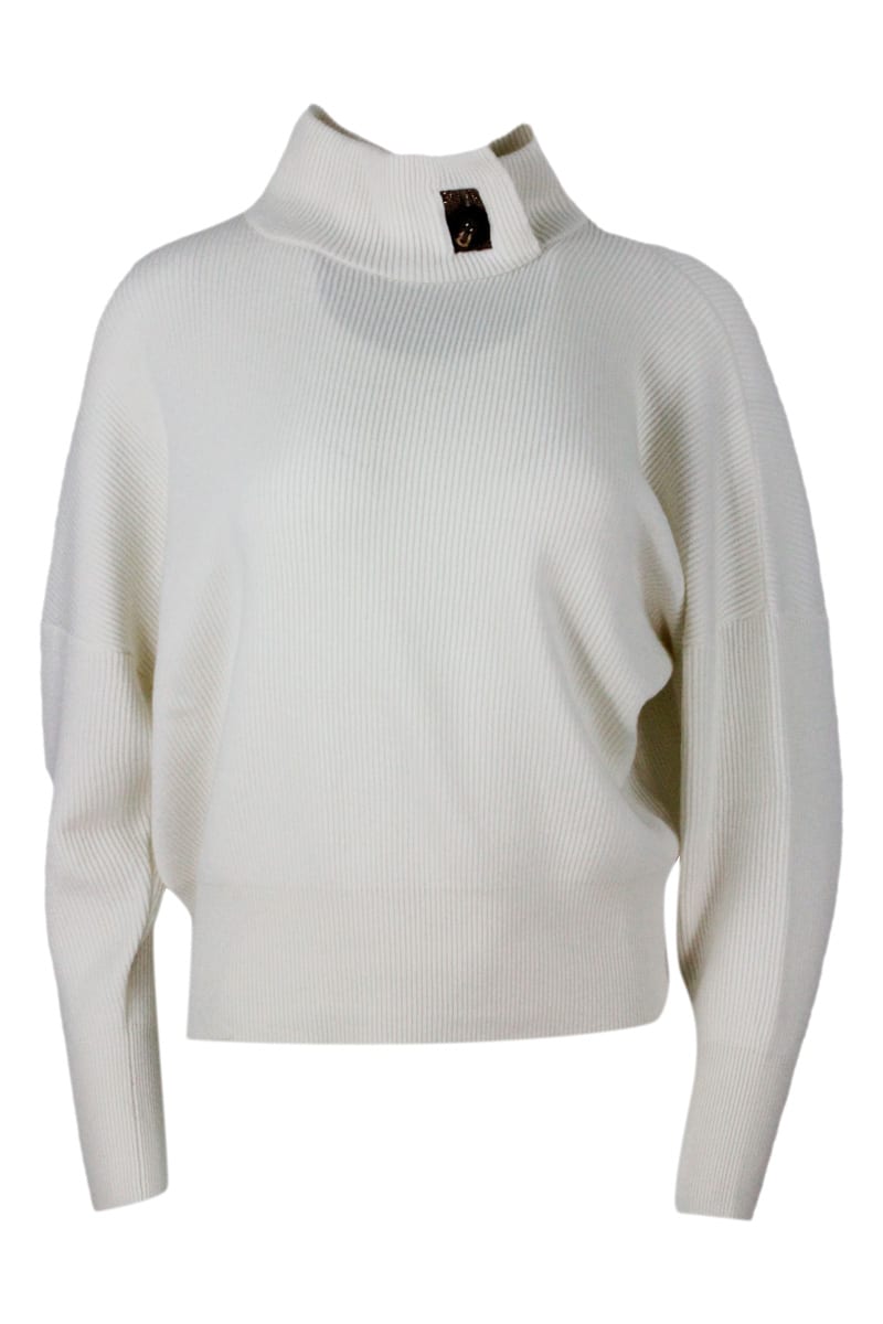 Brunello Cucinelli English Rib Cashmere Sweater With High Collar