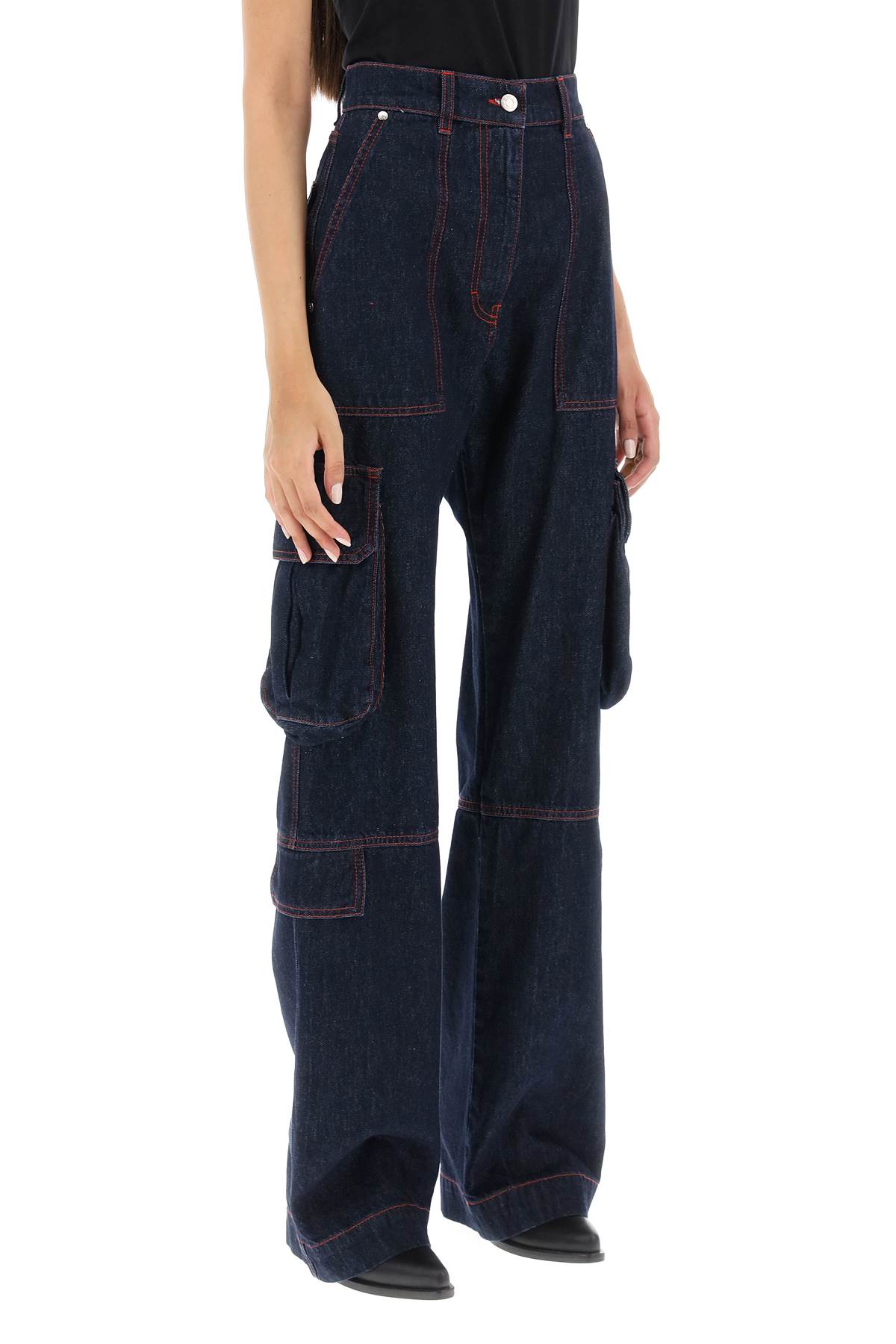Shop Msgm Cargo Jeans With Flared Cut In Blue (blue)
