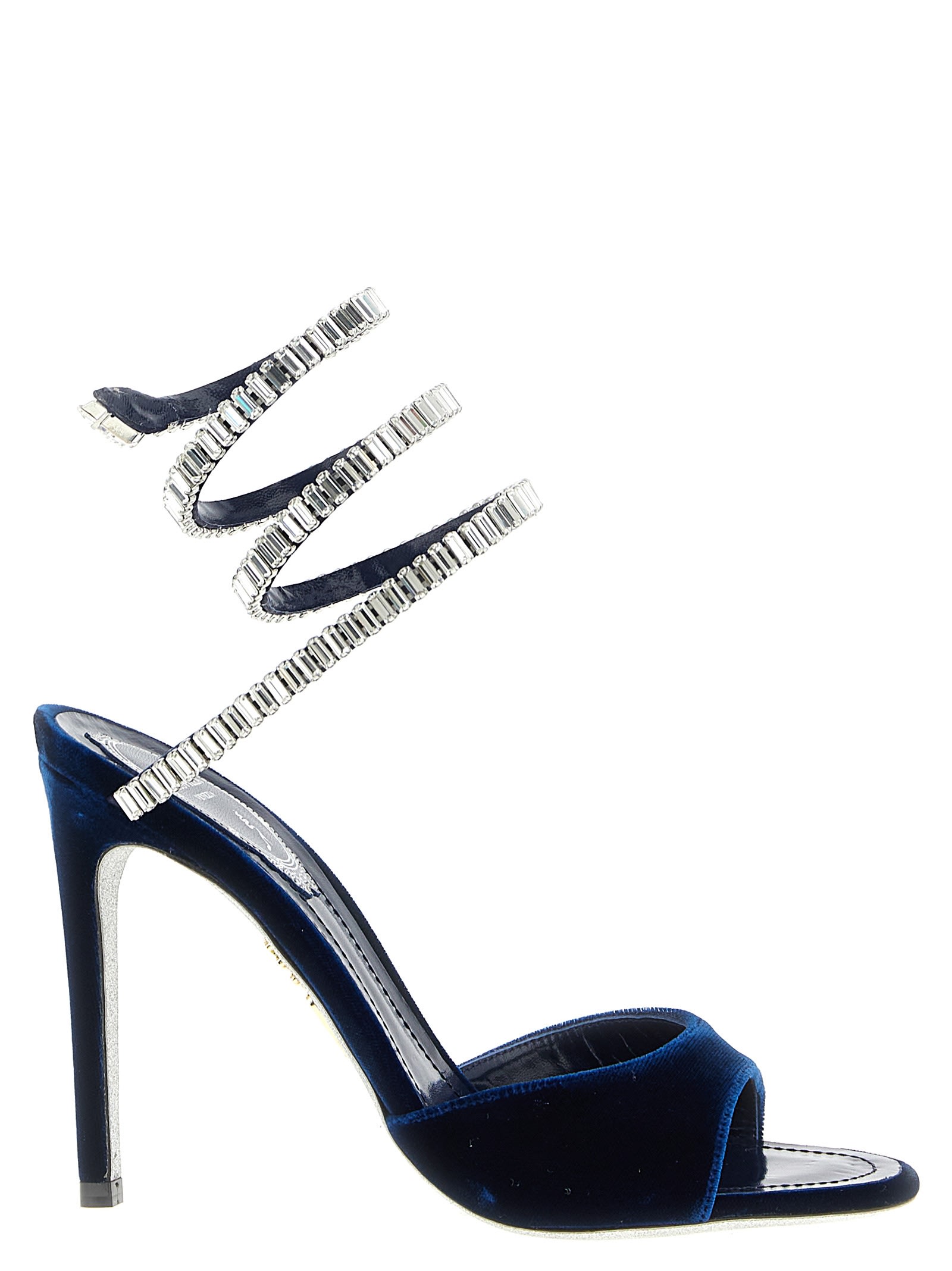 René Caovilla Spiral Velvet Sandals Embellished Straps In Blue