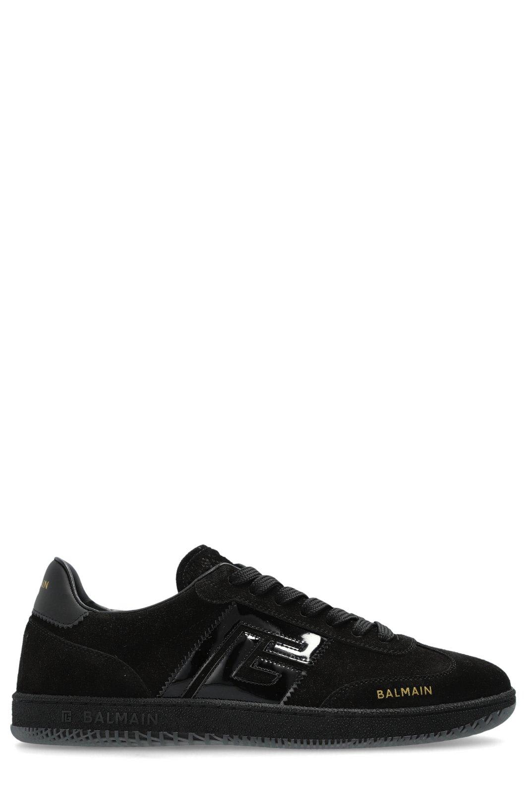 Balmain Swan Suede Low-top Sneakers In Black