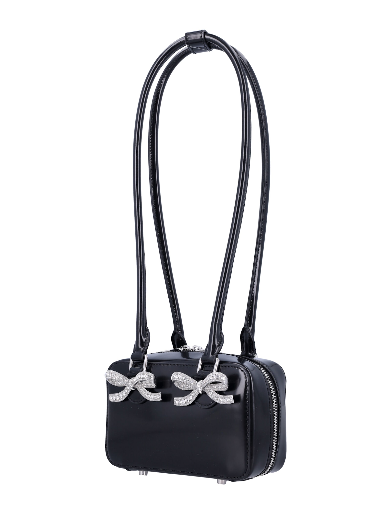 Shop Self-portrait Leather Shoulder Bag In Black