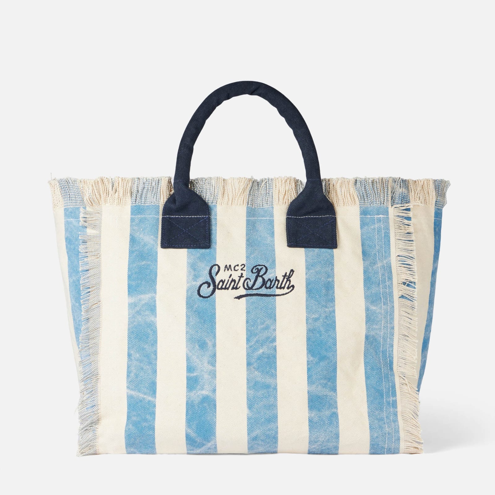 Shop Mc2 Saint Barth Vanity Canvas Shoulder Bag With Panarea Print In Blue