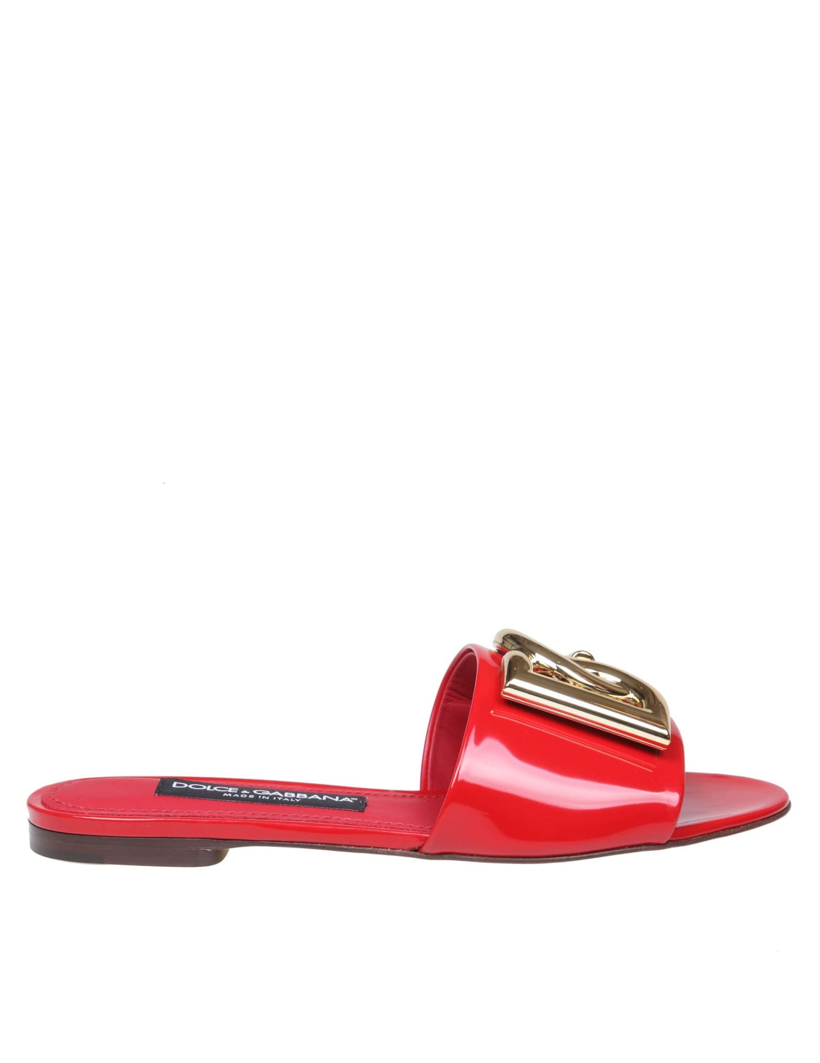 DOLCE & GABBANA SLIDE IN PATENT LEATHER WITH LOGO