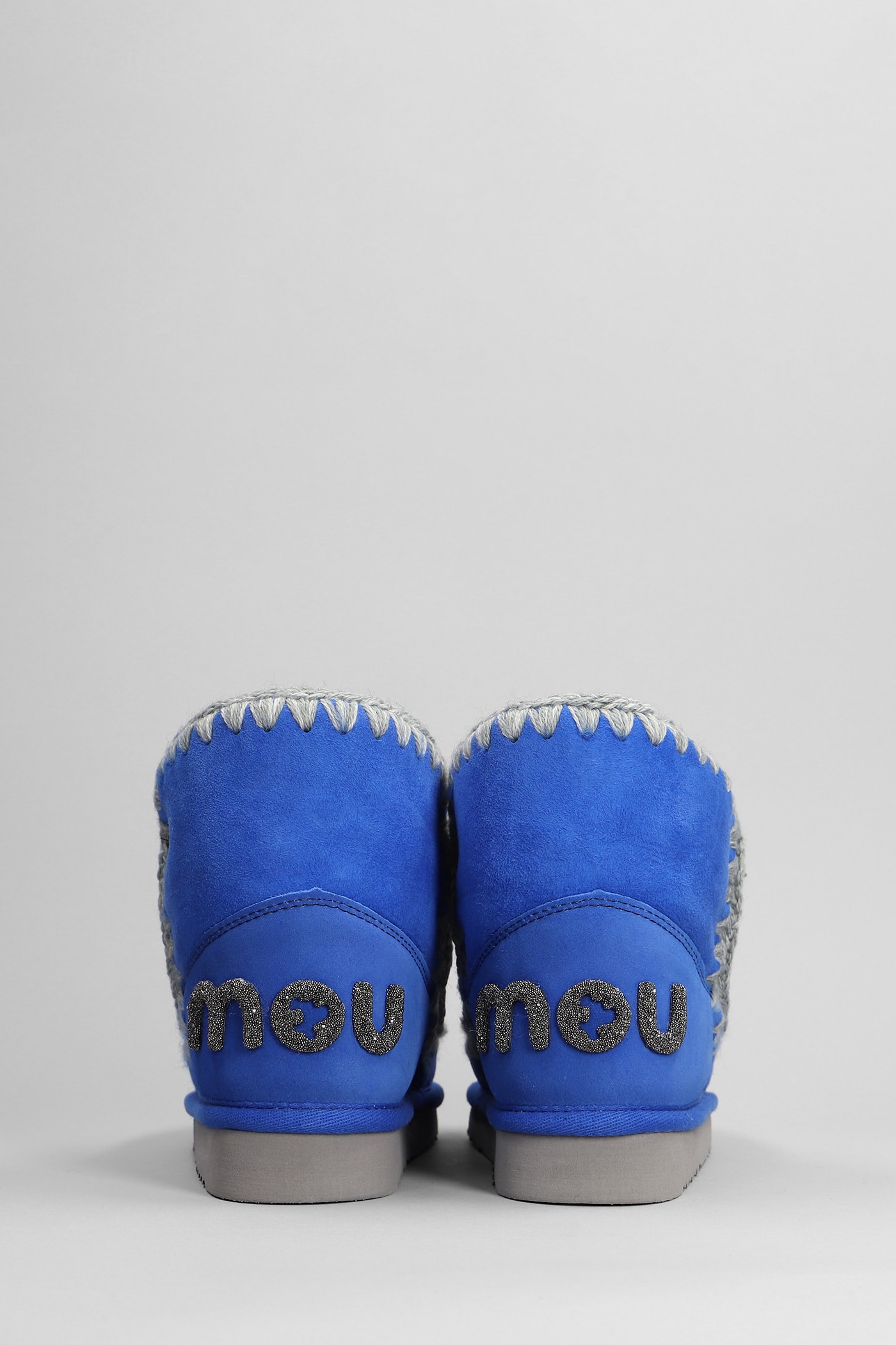 Shop Mou Eskimo 18 Low Heels Ankle Boots In Blue Suede