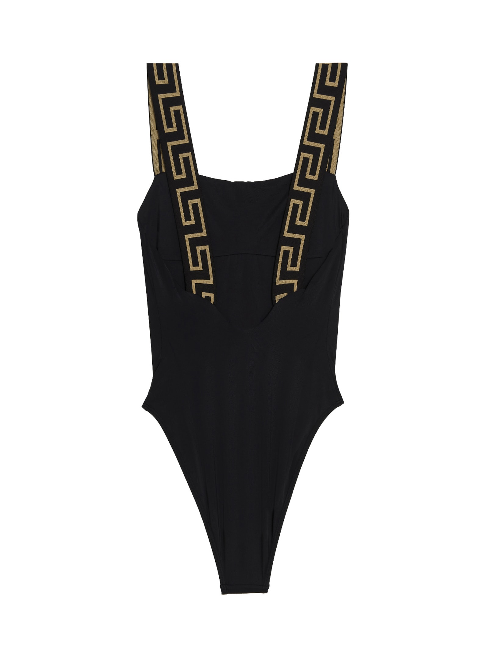 Shop Versace Greca One Piece Swimsuit In Black