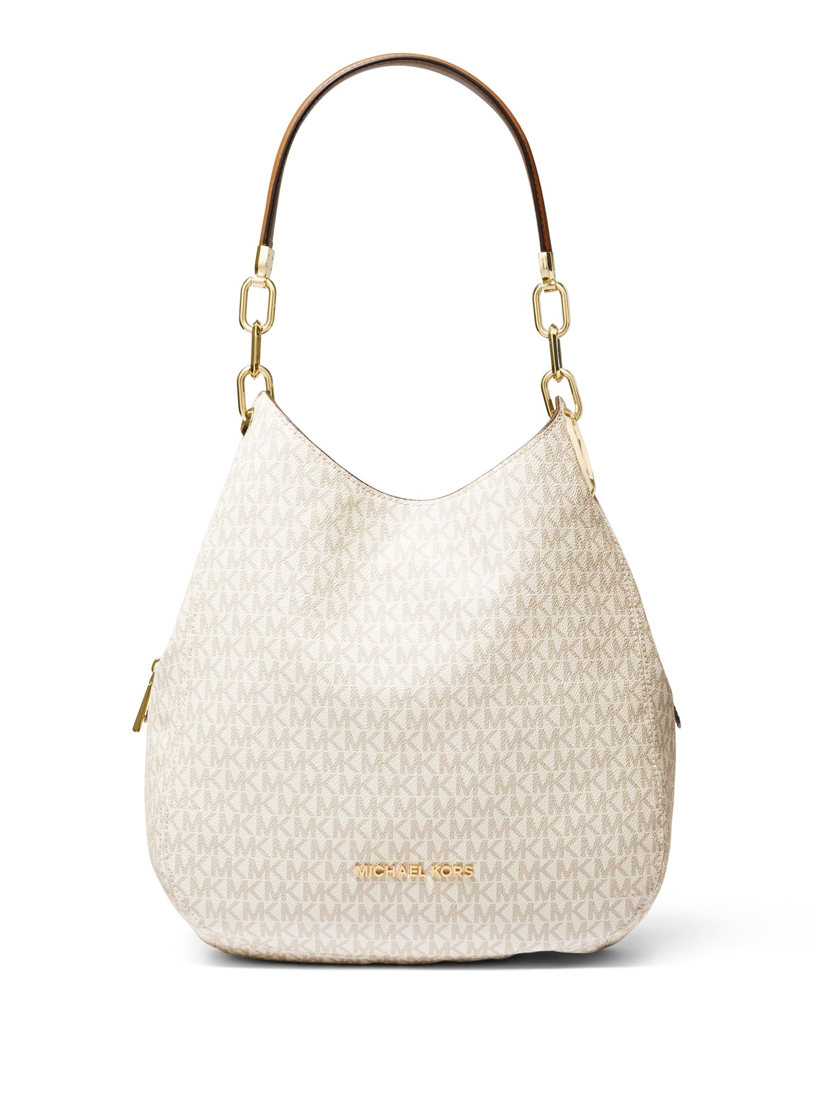 Shop Michael Kors Large Lillie Shoulder Bag With Logo In Vanilla Acrn