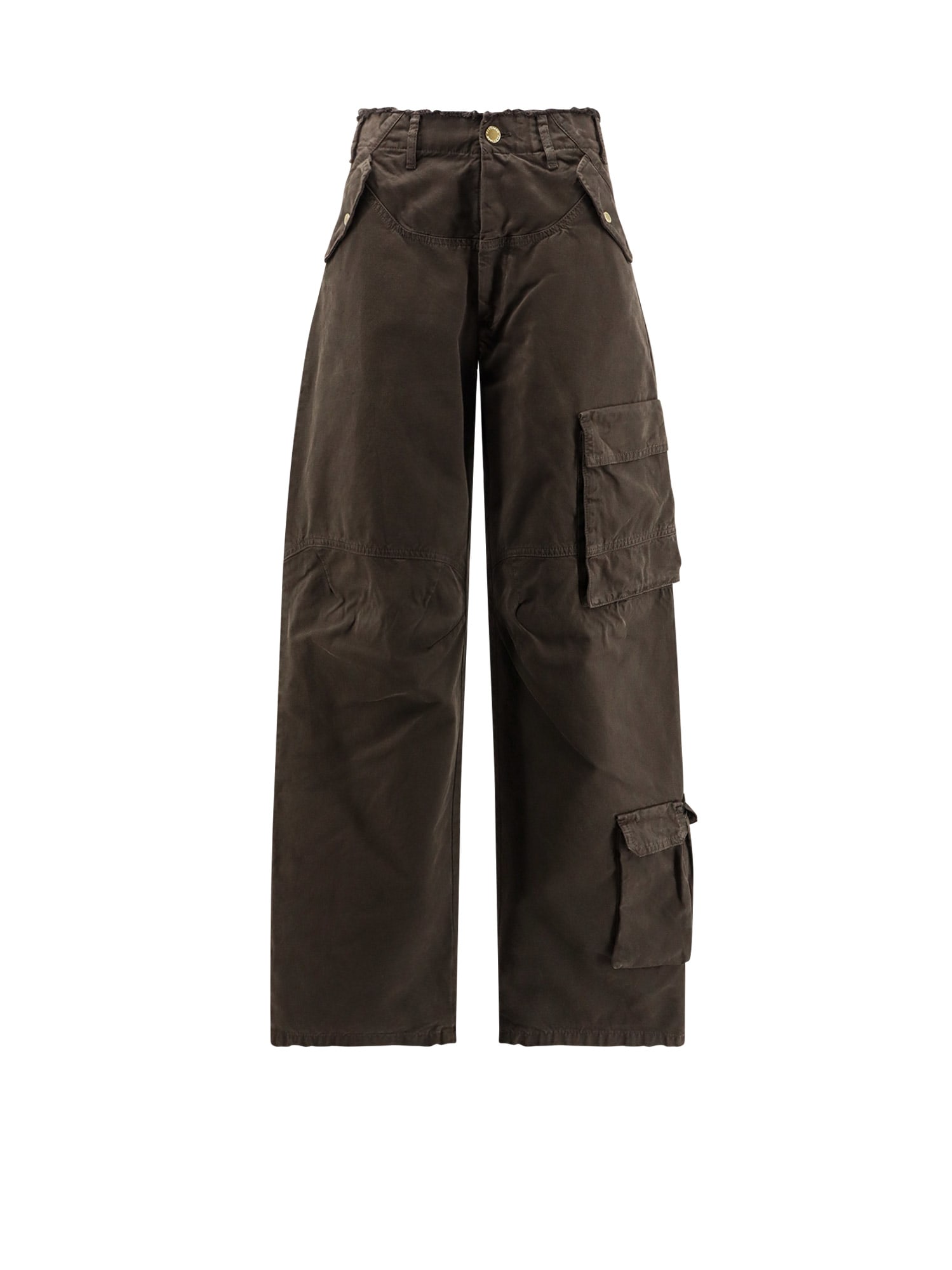 Darkpark High Waist Wide Leg Cargo Trousers In Brown